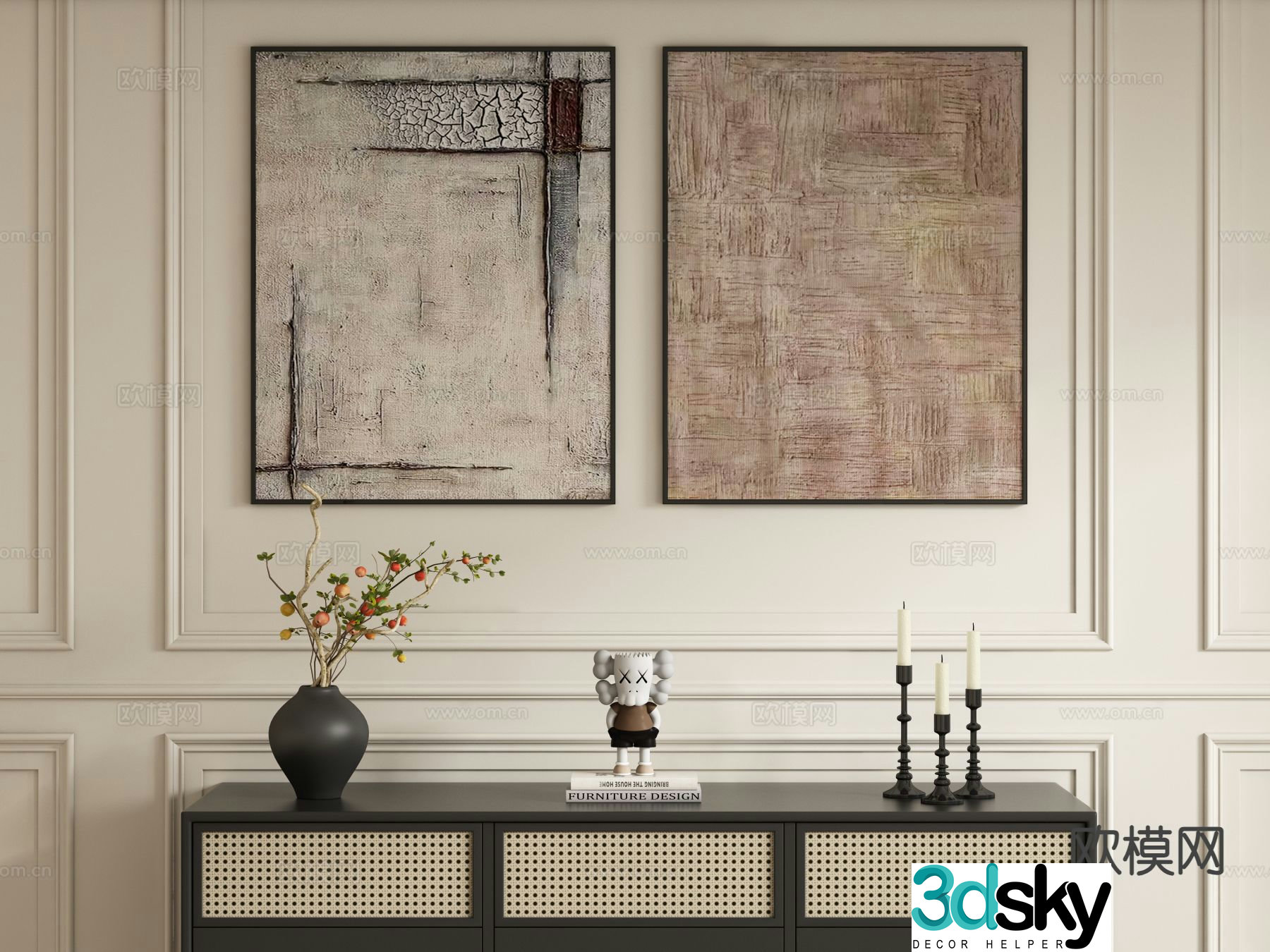 Medieval style decorative painting retro hanging painting 3d model
