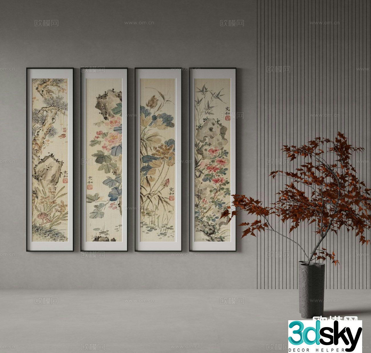 New Chinese-style art painting ink painting decorative painting 3D model