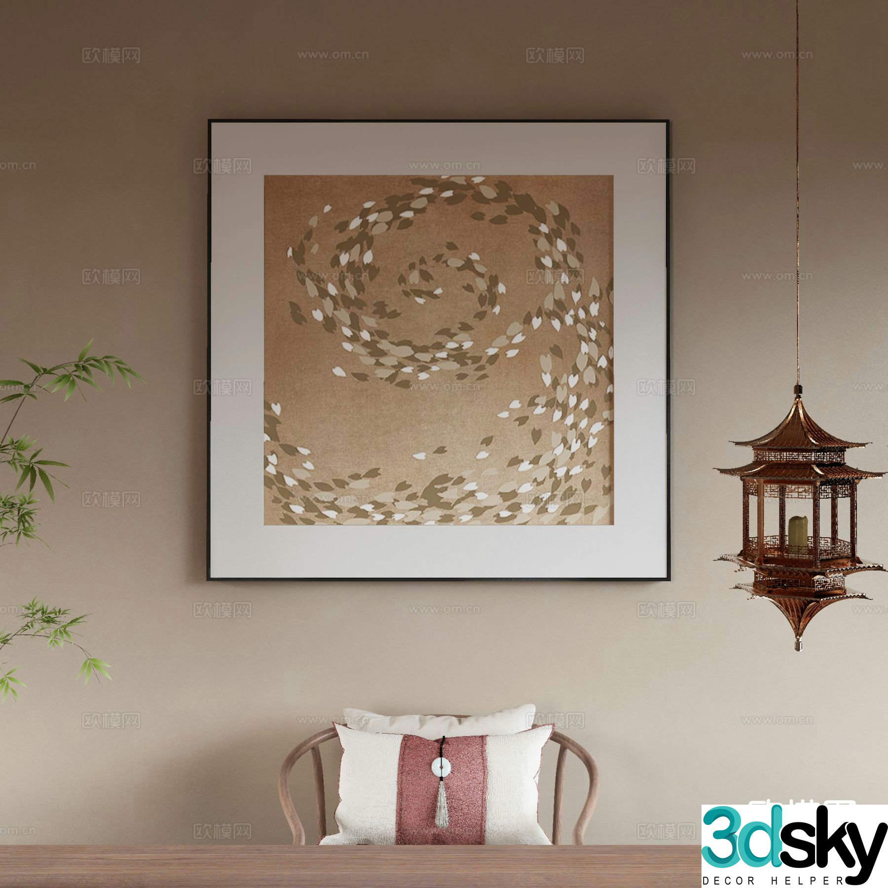 New Chinese style art painting texture painting decorative painting 3D model