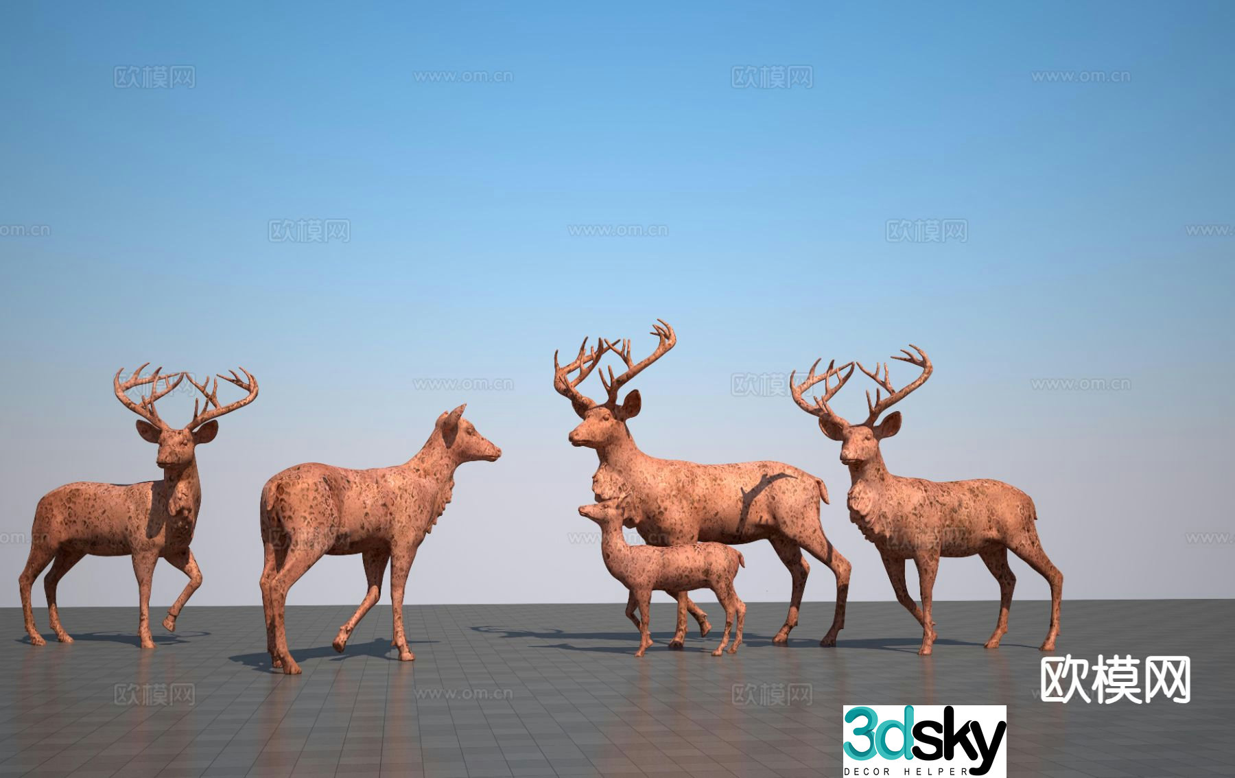 Red deer deer sculpture 3d model