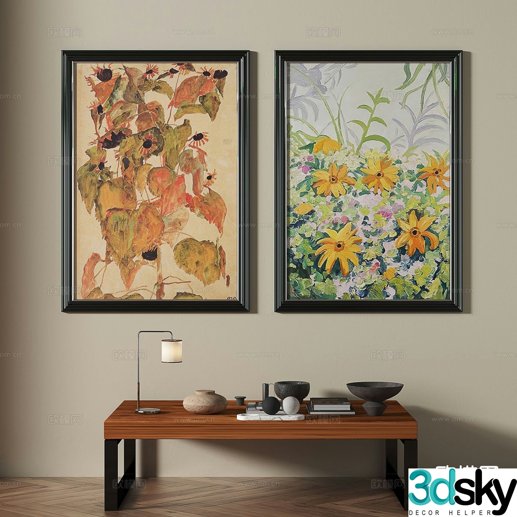 Medieval style art painting flower painting decorative painting 3D model