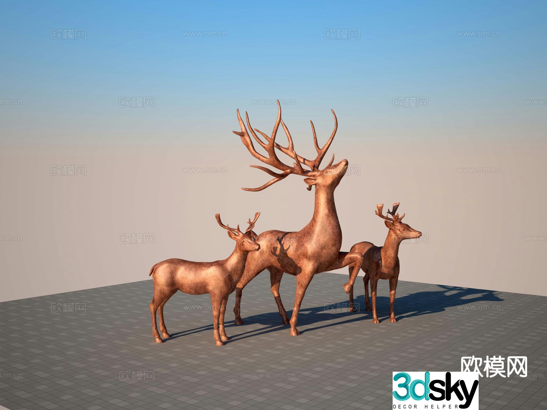 Deer sculpture square sculpture 3d model