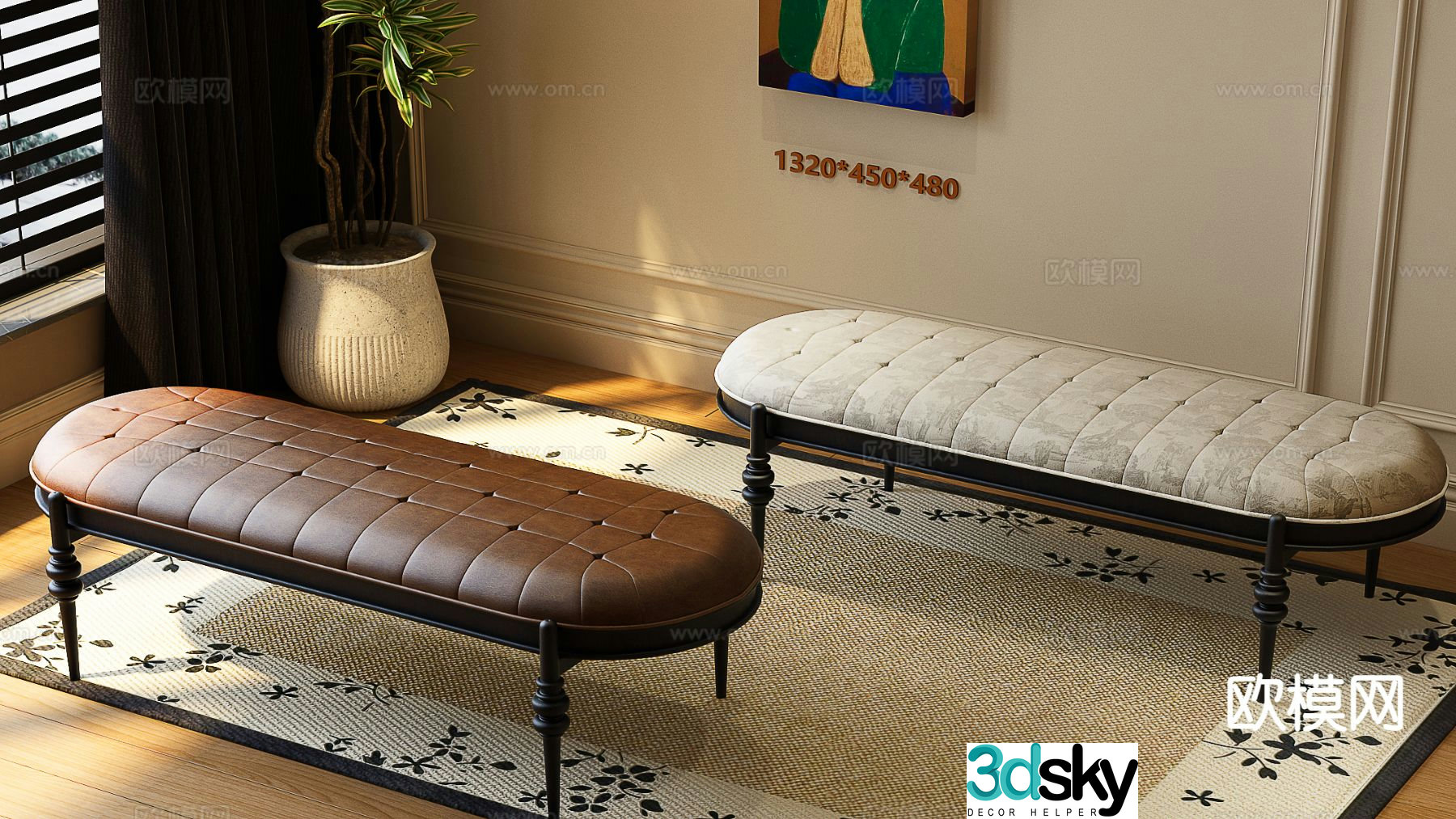 Medieval style footrest sofa foot 3D model