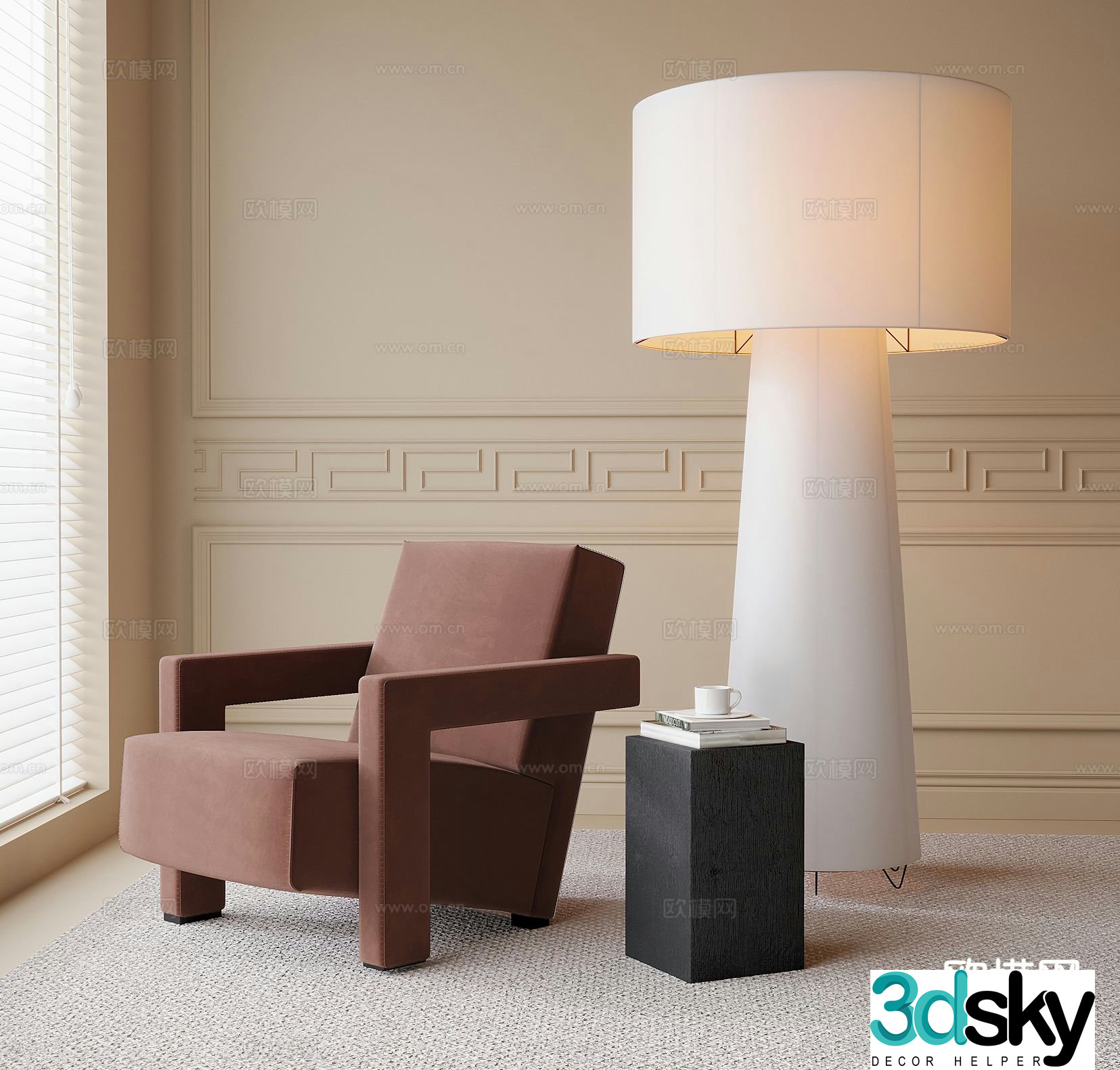French lounge chair armchair floor lamp 3d model