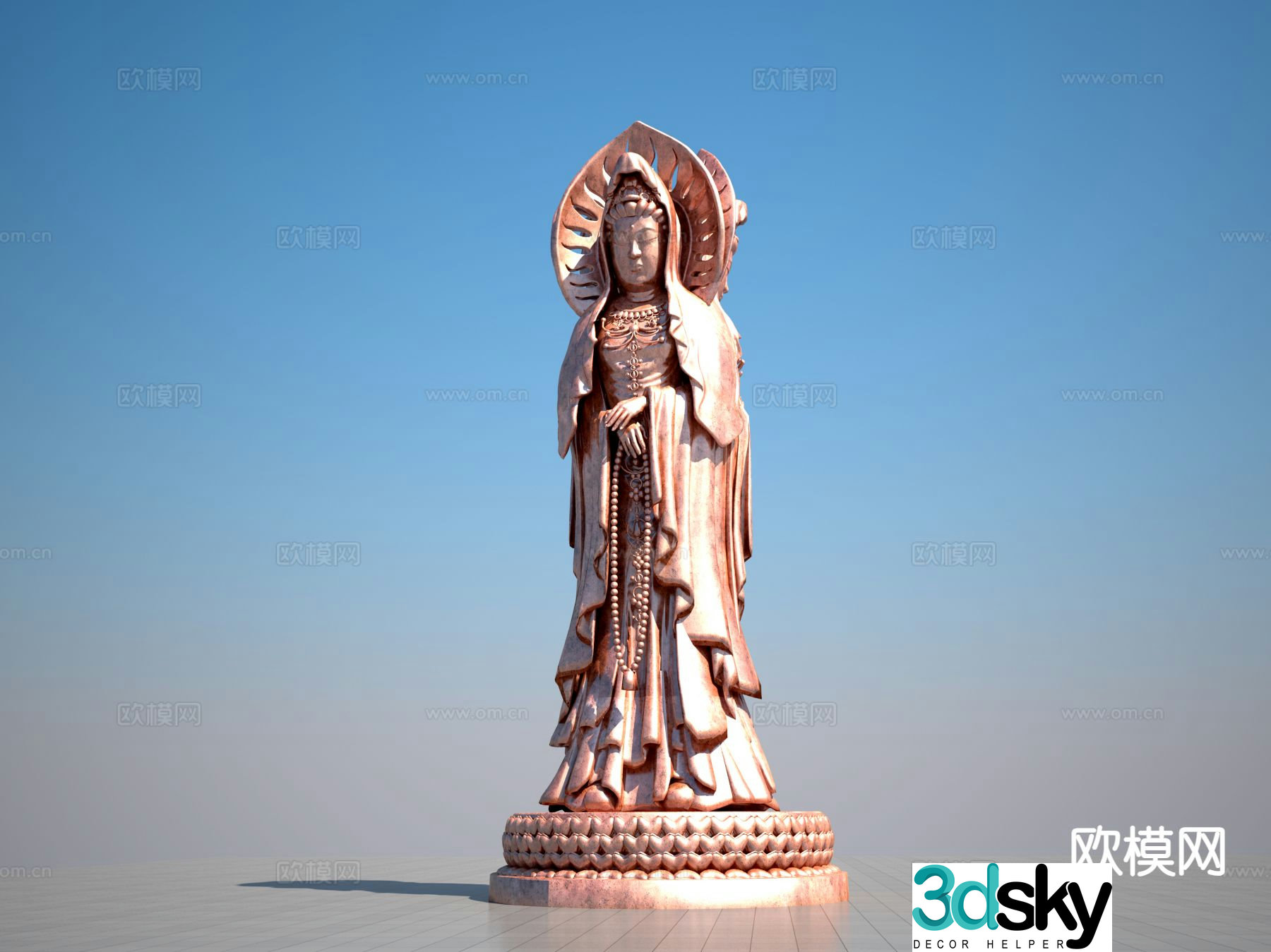 Three-sided Guanyin sculpture 3D model