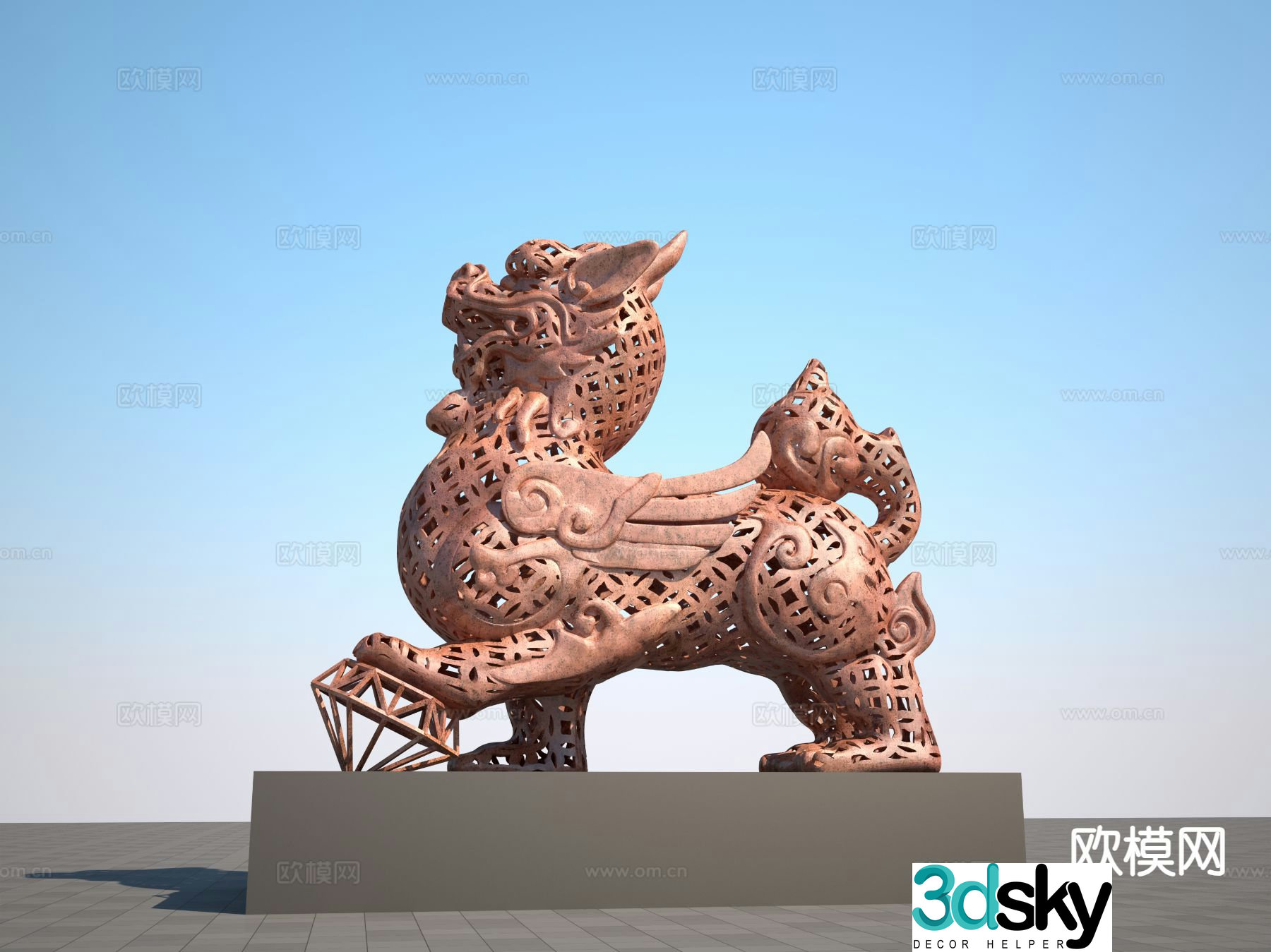 Copper coin hollow unicorn sculpture 3d model