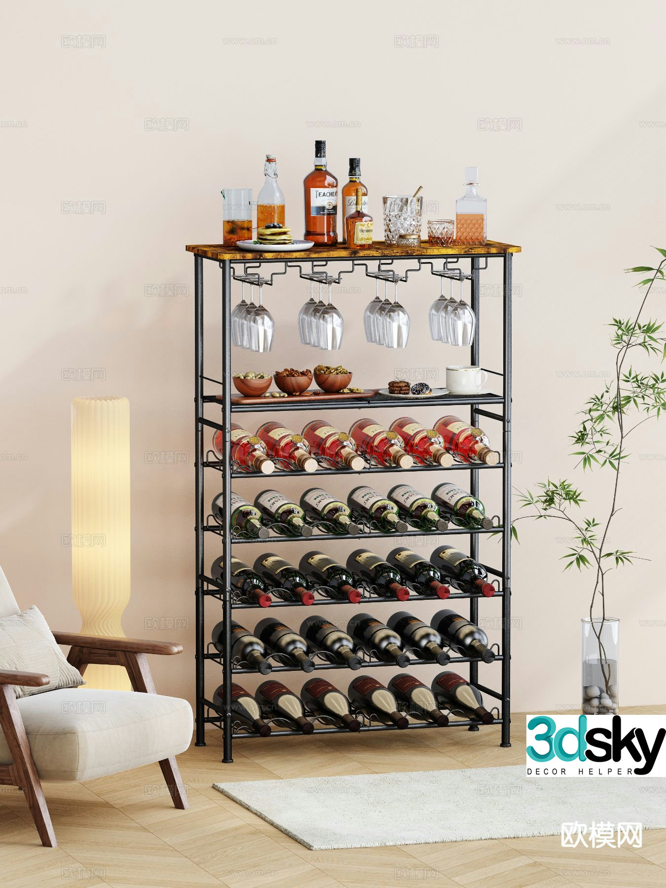 French red wine bottle rack wine rack 3d model