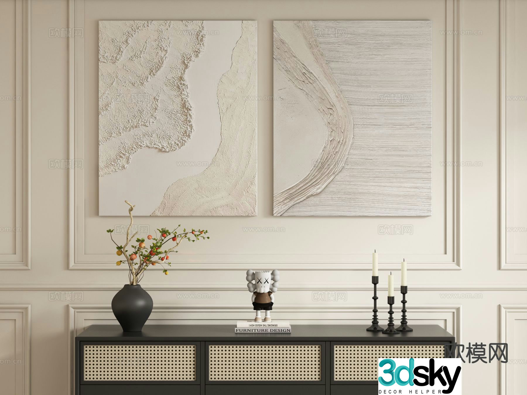 Cream style decorative painting texture hanging painting 3d model