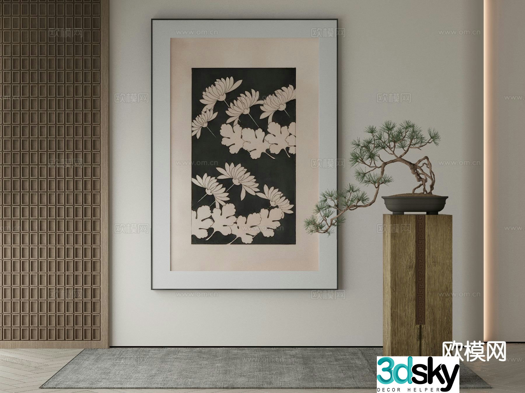 New Chinese style decorative painting retro hanging painting 3D model