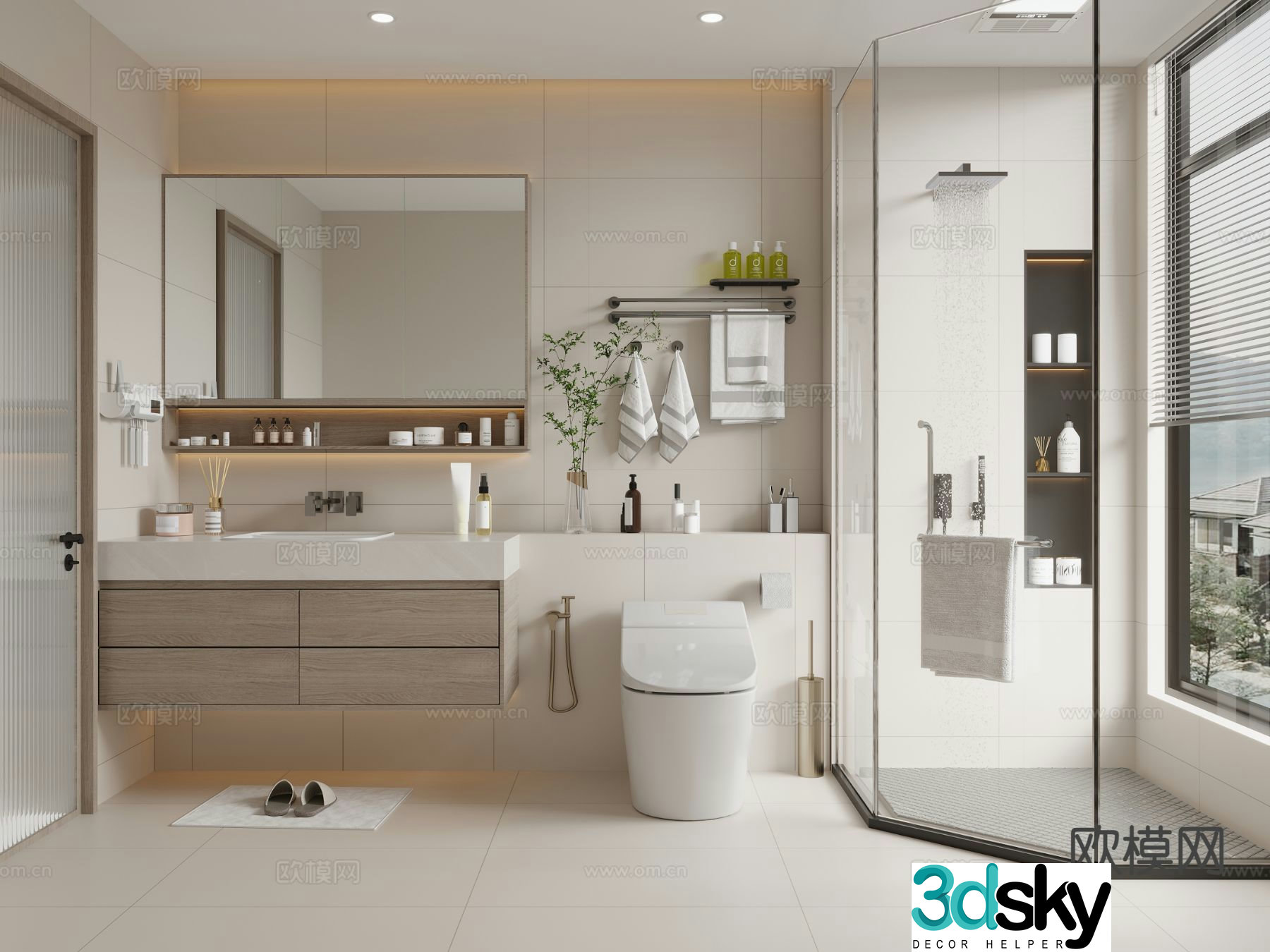 Cream style bathroom bathroom toilet 3d model