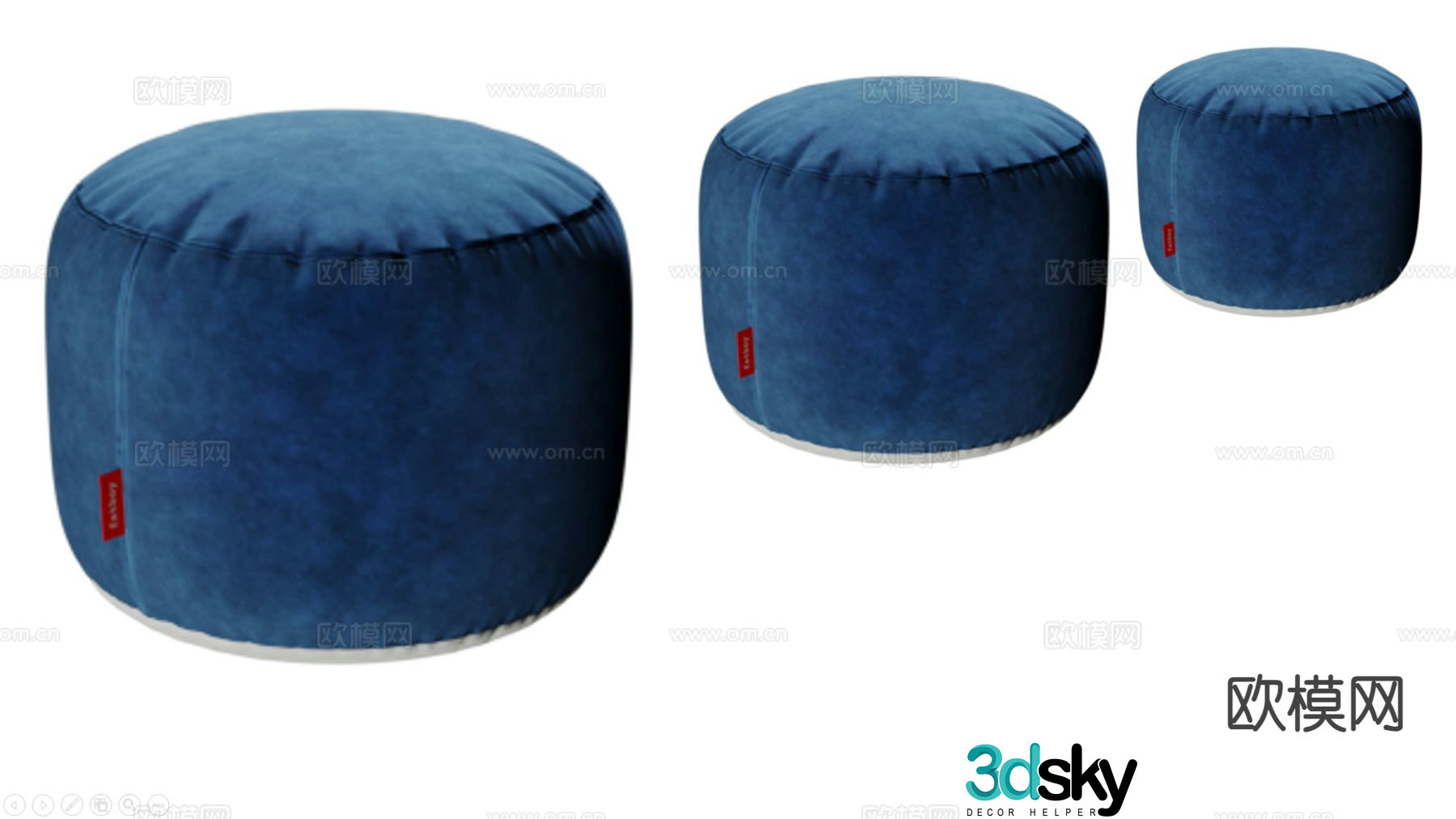 blue stool round stool sofa stool 3d model