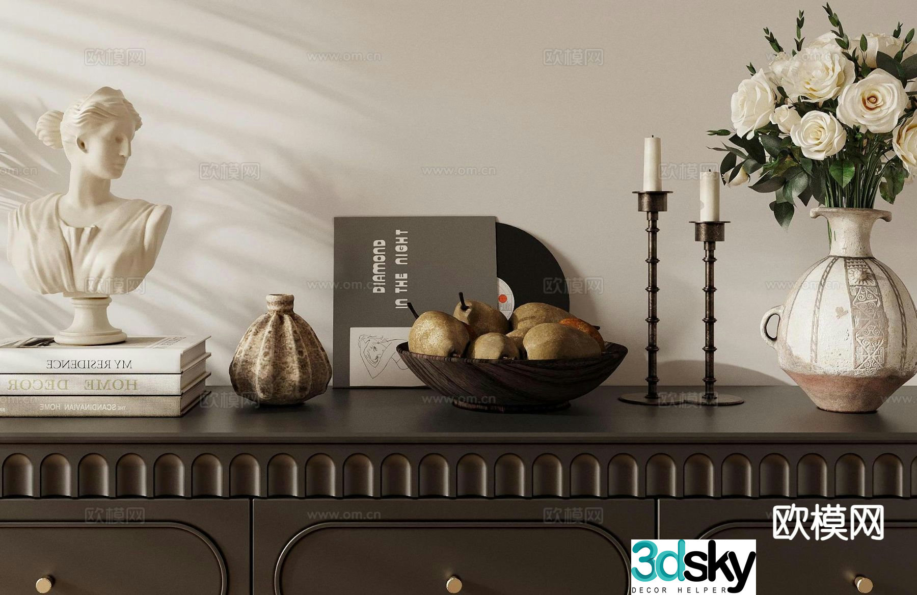 French tableware books vase 3d model