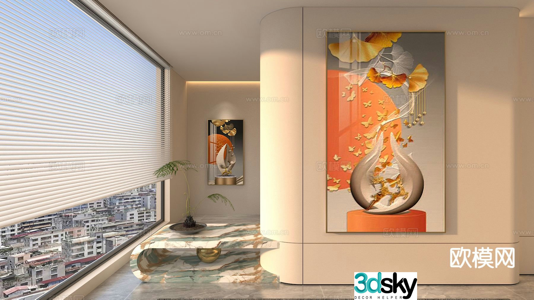 Modern three-dimensional painting entrance hanging painting decorative painting 3D model