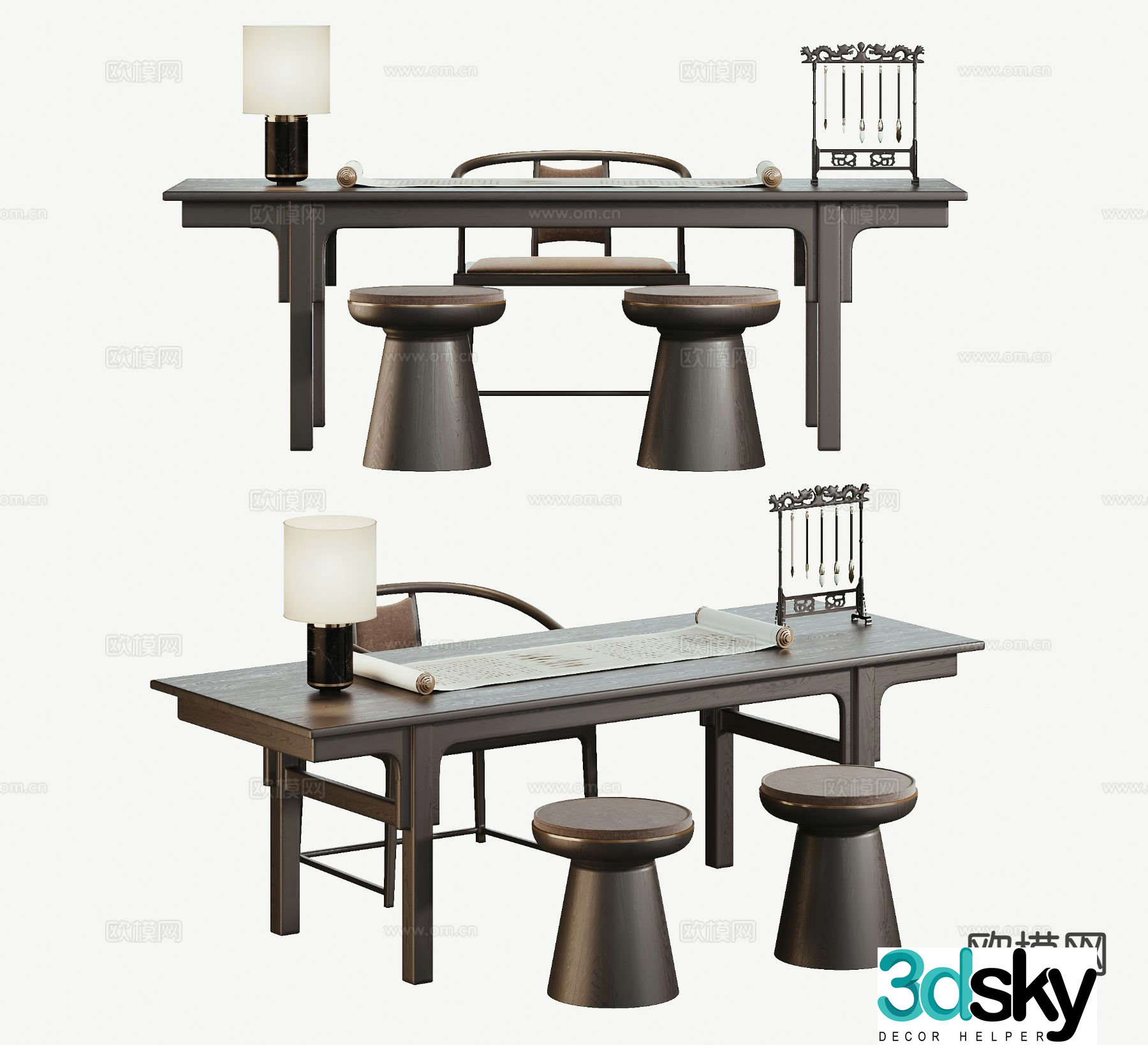 New Chinese tea table and chairs 3d model