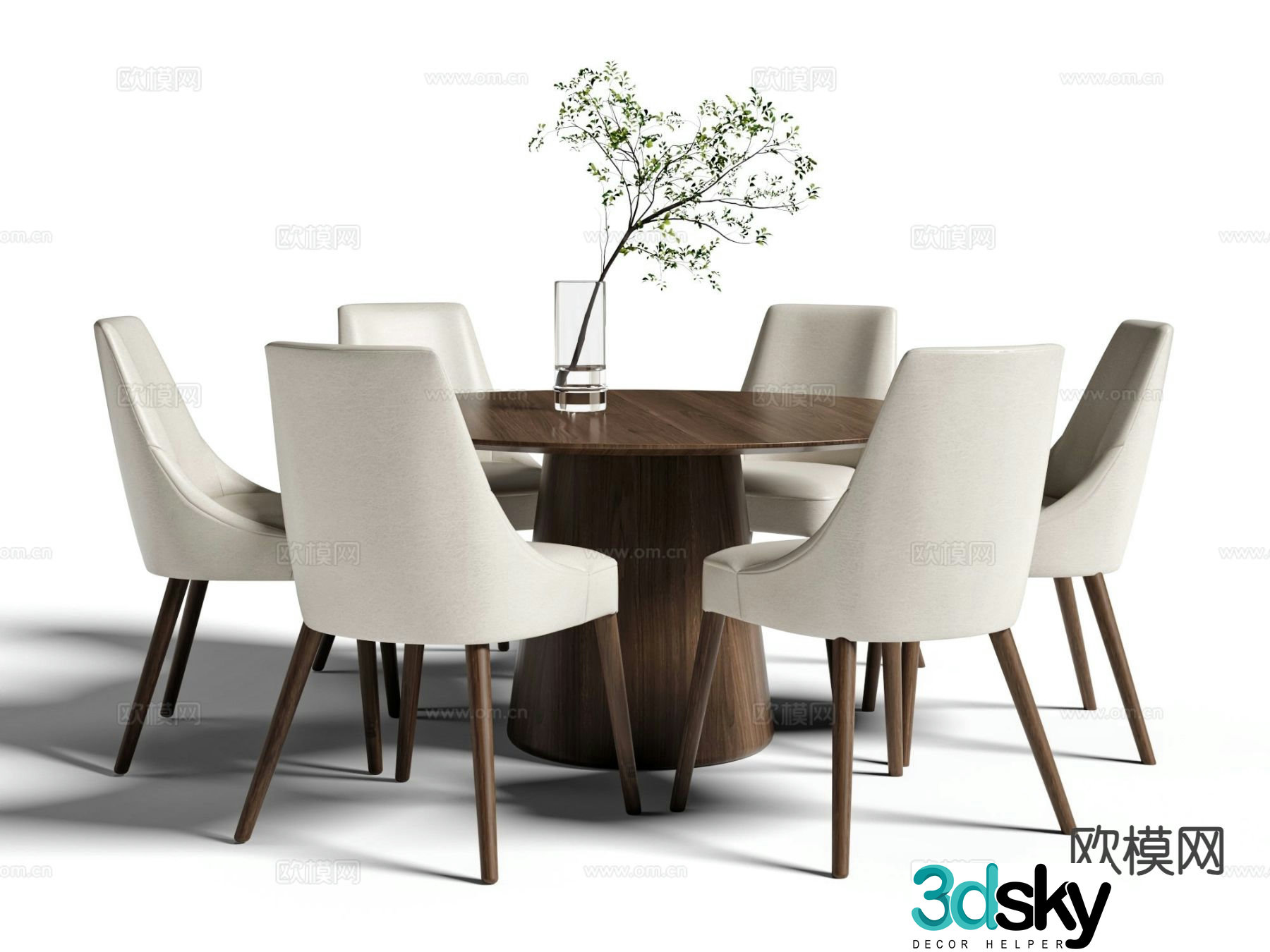 New Chinese style round dining table and chairs 3d model