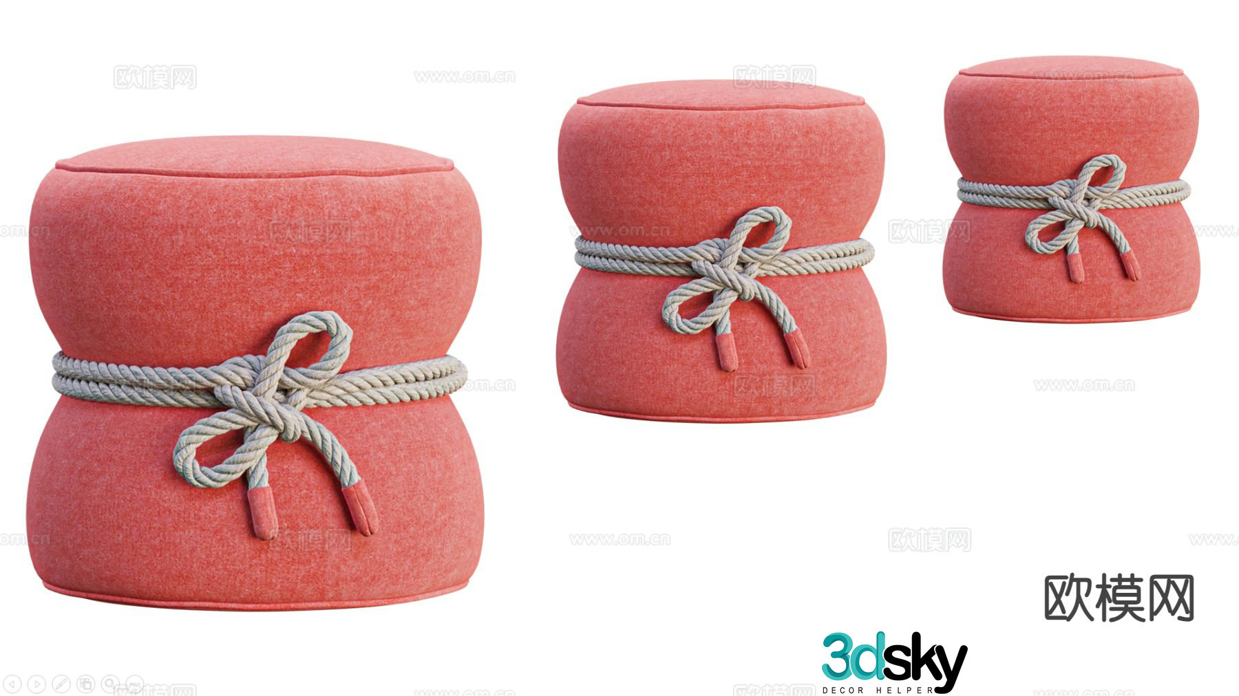 Low stool fabric sofa stool shoe changing stool tufted round stool 3D model