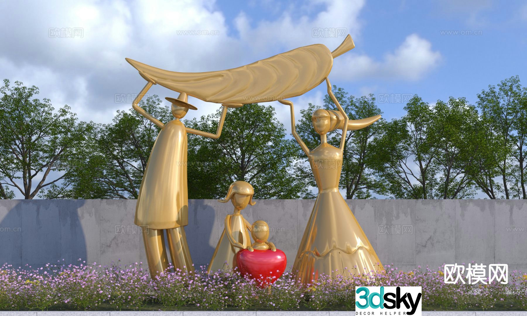 Modern parent-child sculpture sketch 3D model of family sculpture
