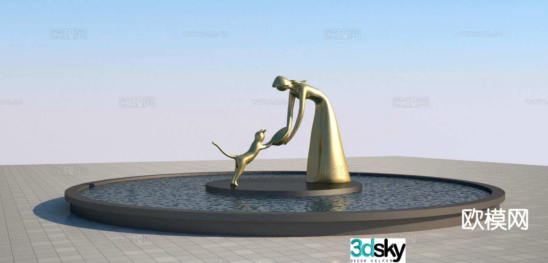 Woman and cat sculpture square sculpture 3d model