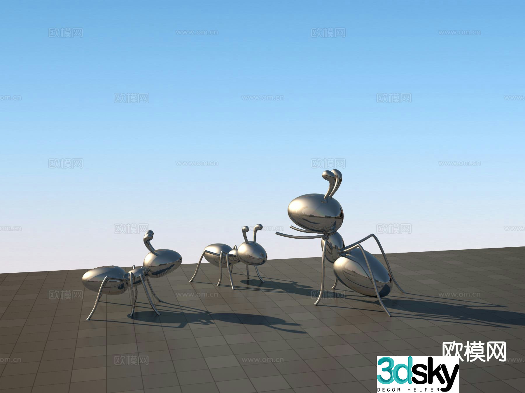 Stainless steel ant sculpture 3d model