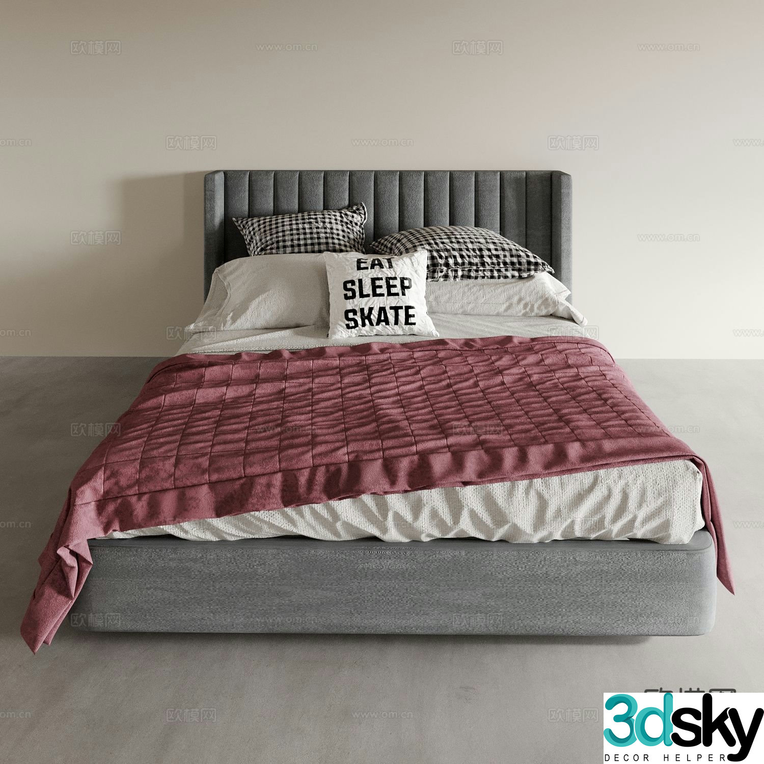 Modern bed double bed hotel bed 3d model