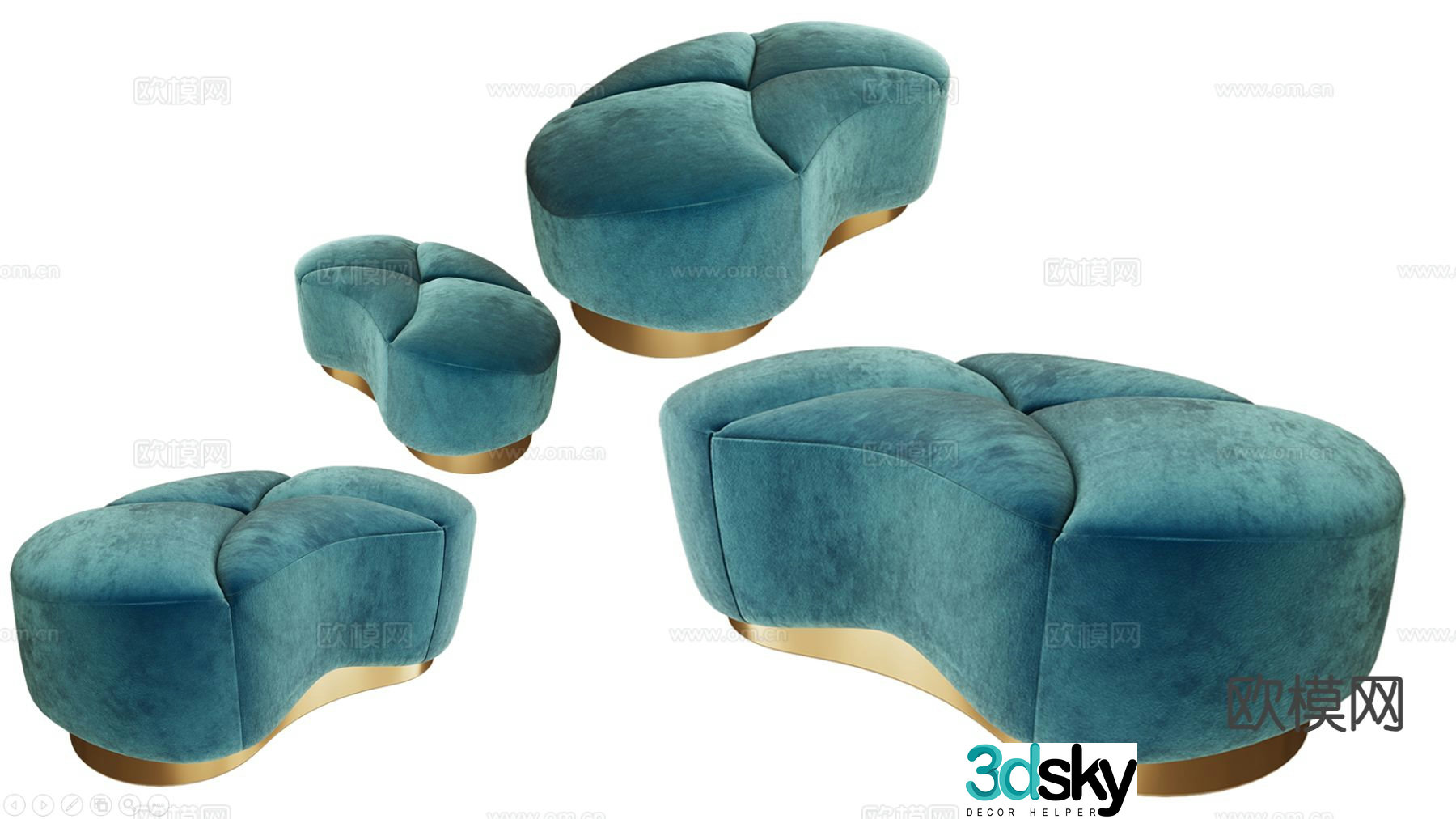 French sofa stool tufted bench 3d model