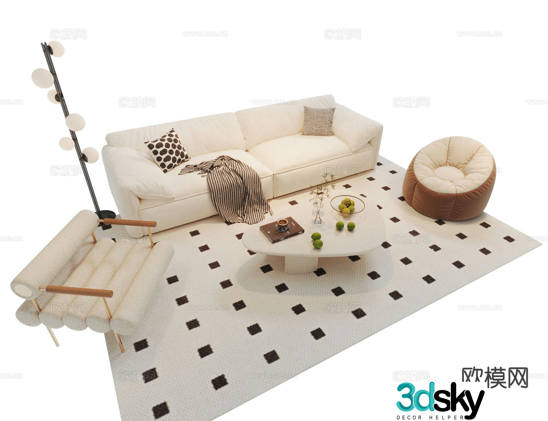 Cream style modular sofa 3d model