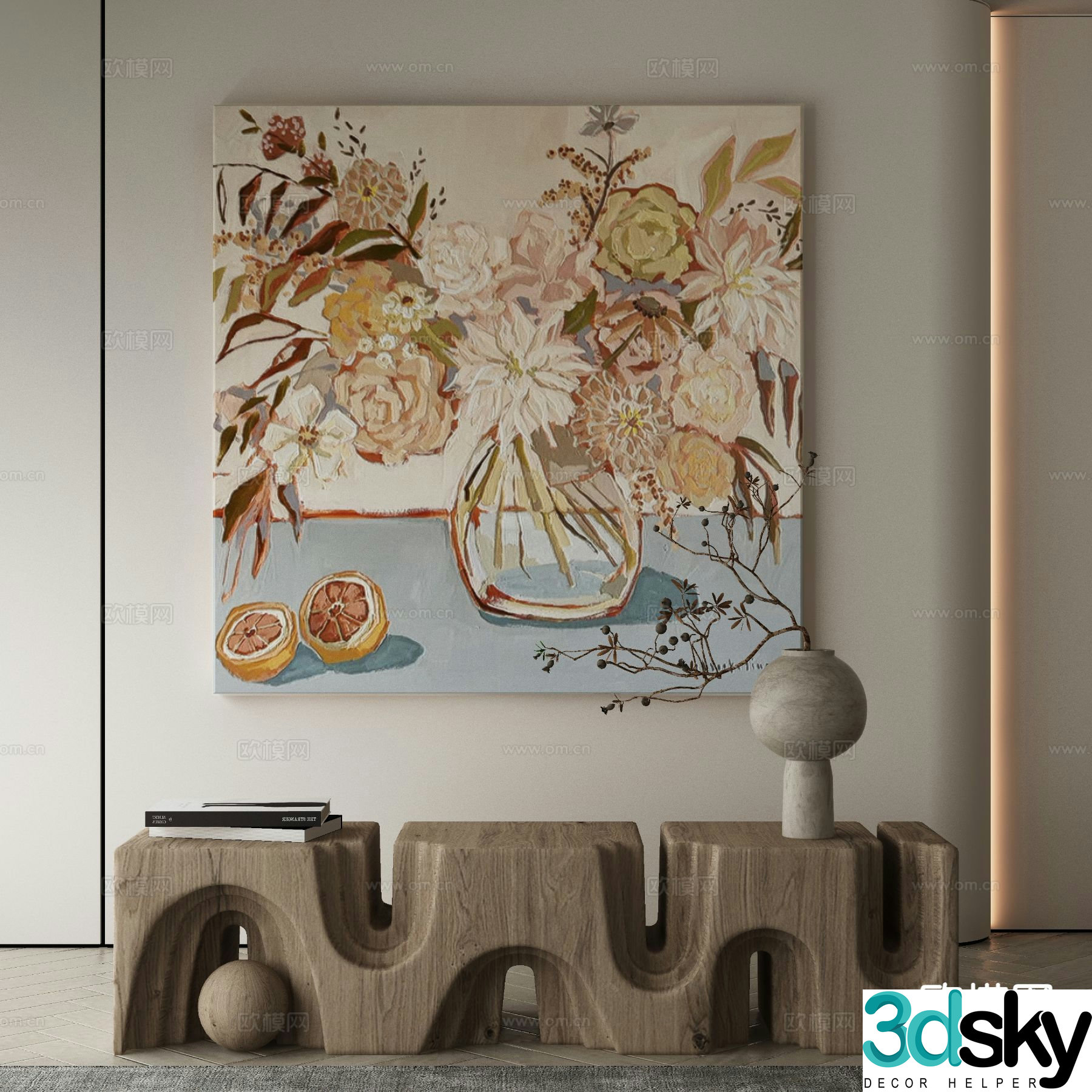 Modern decorative painting oil painting flower hanging painting 3D model