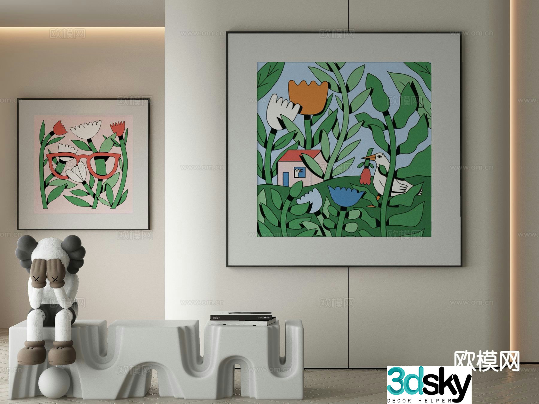 Modern art painting flower painting decorative painting 3d model