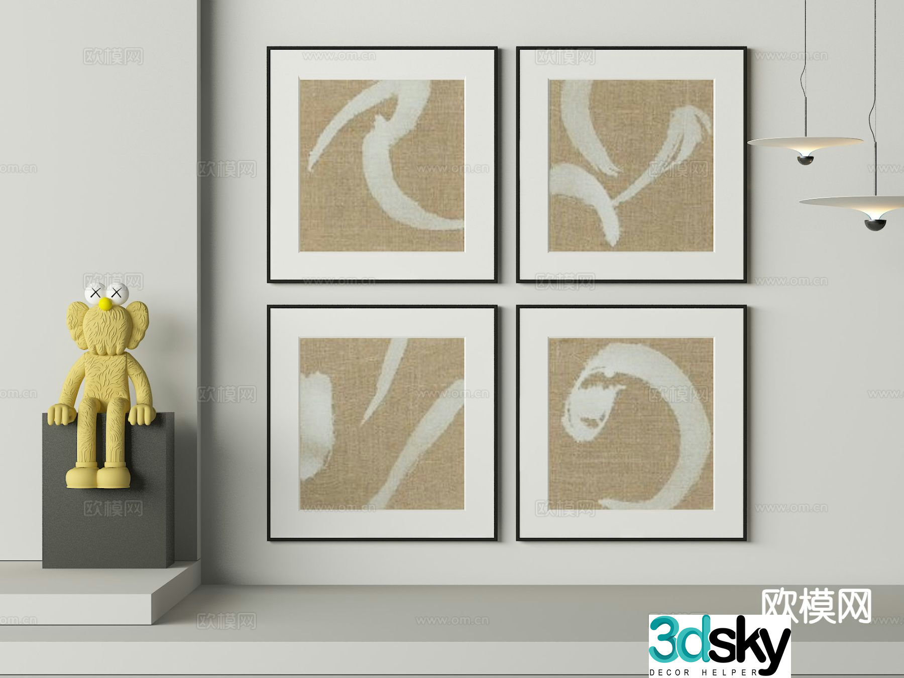 New Chinese style decorative painting geometric hanging painting 3D model