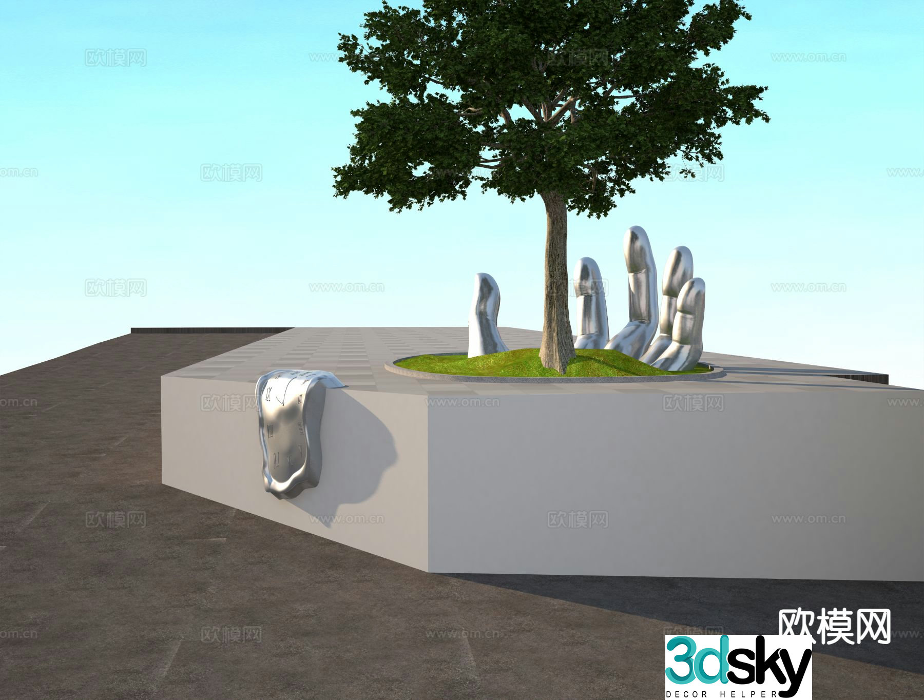 Palm sculpture art clock sculpture 3d model