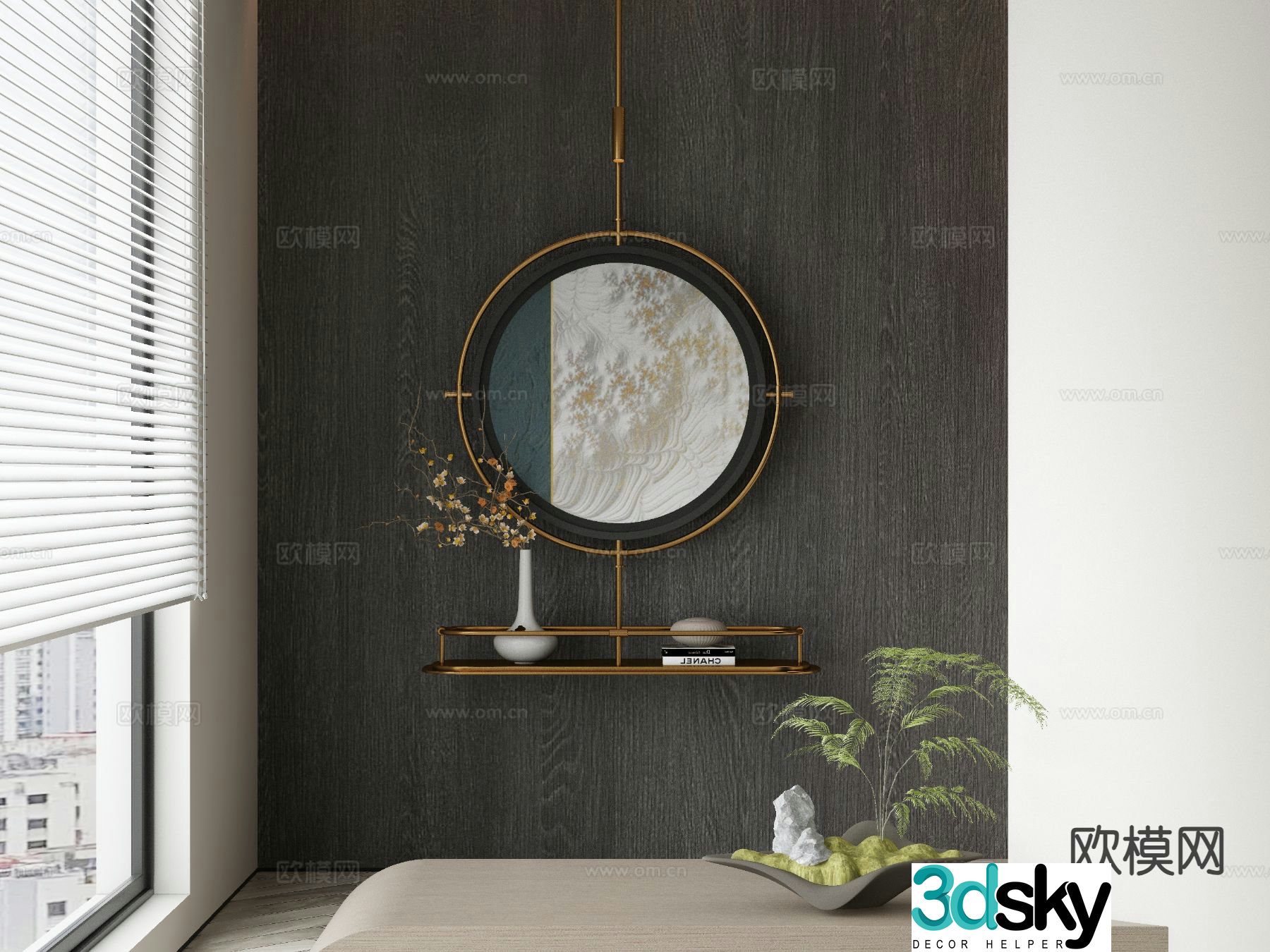 New Chinese style decorative painting round hanging ornament 3D model