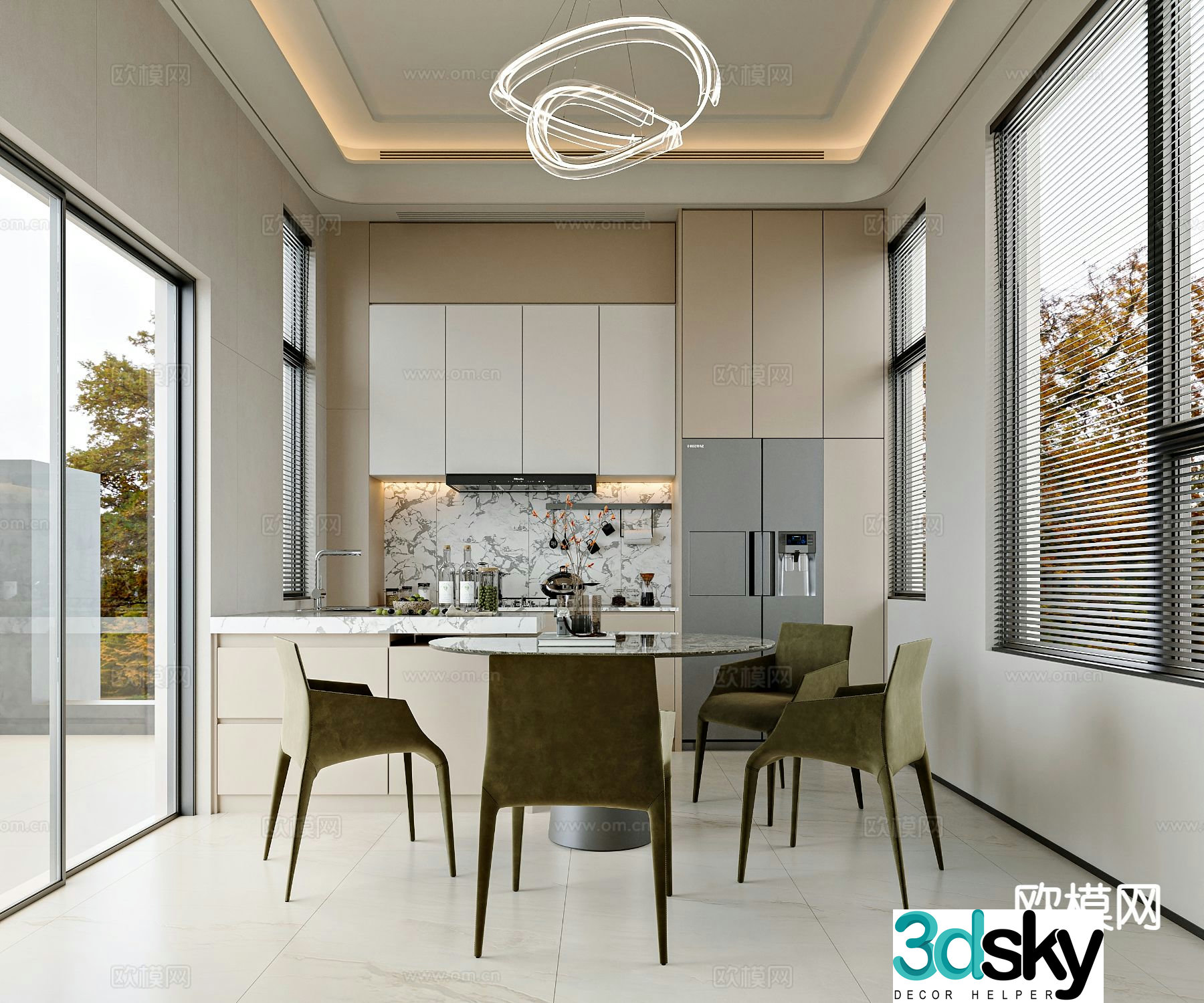 Modern restaurant kitchen integrated 3D model