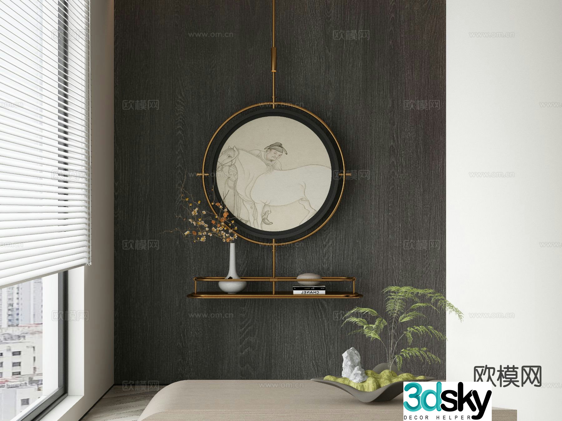 New Chinese style decorative painting round hanging ornament 3D model