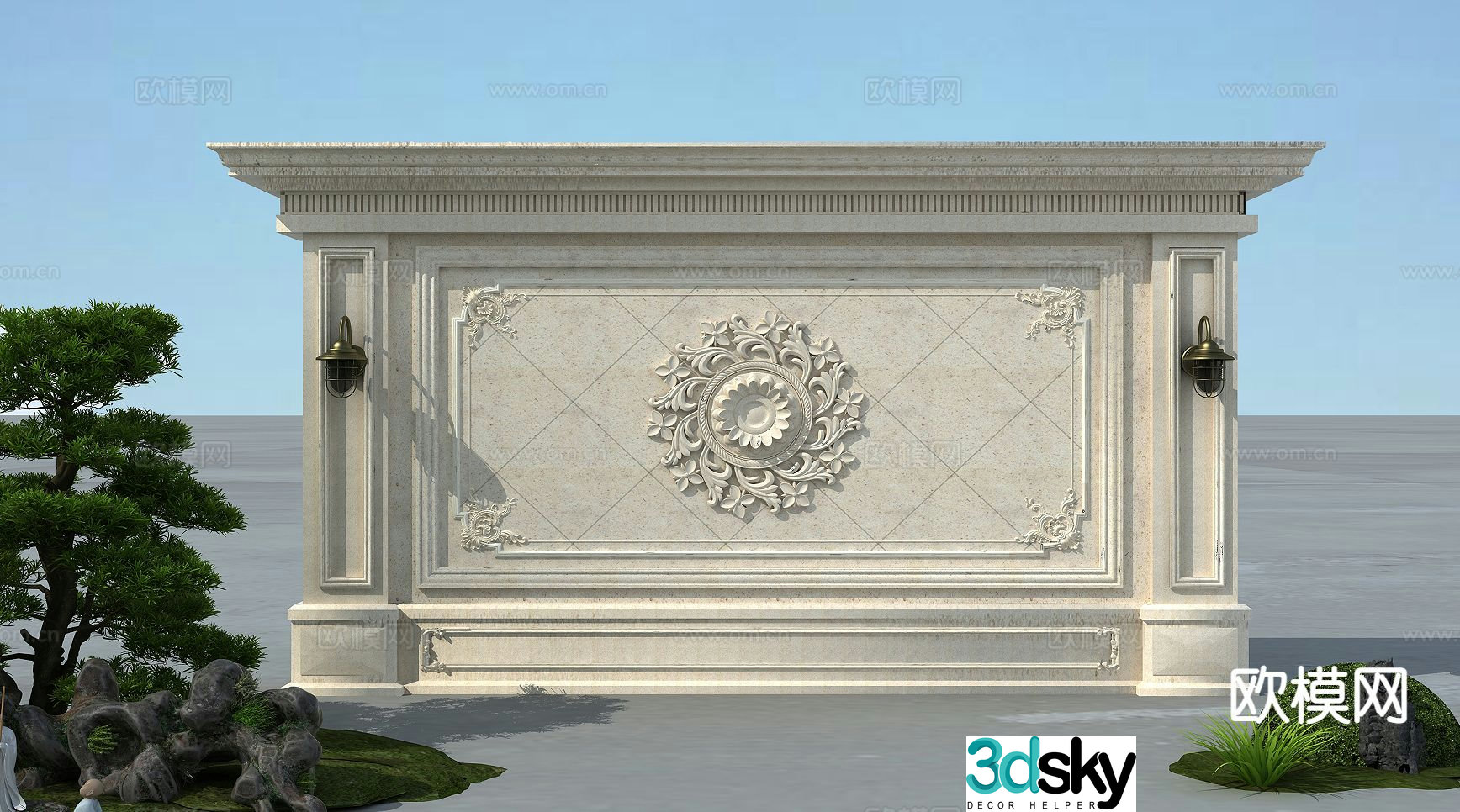 French screen wall carved landscape wall 3D model