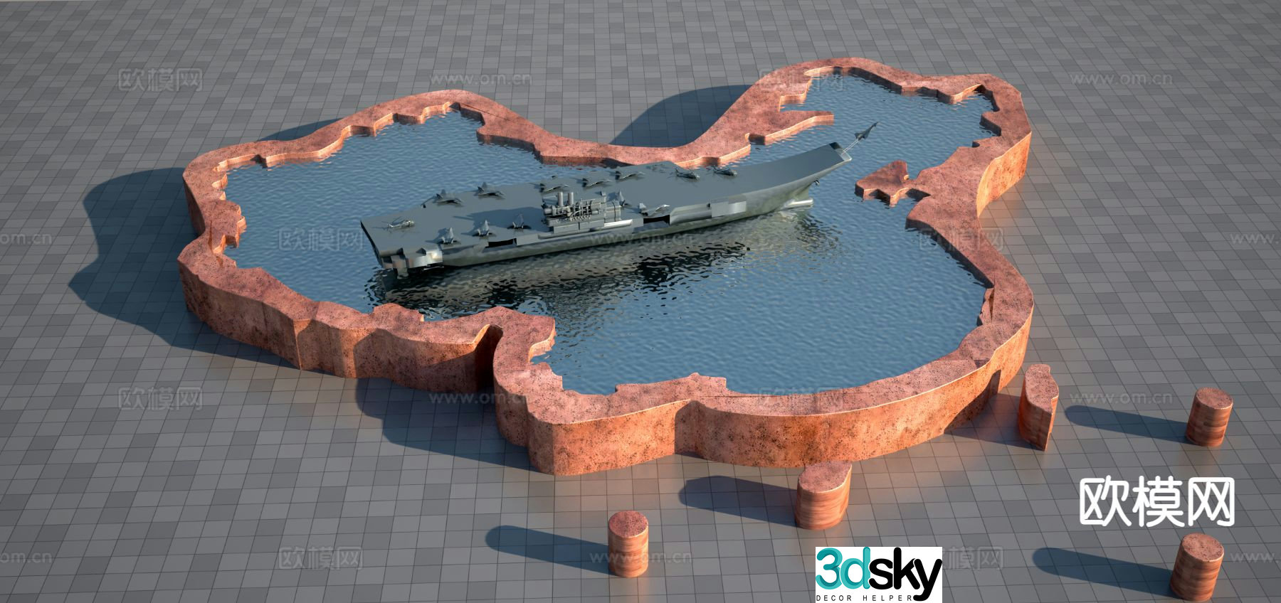 China Map Liaoning Ship Sculpture 3D Model