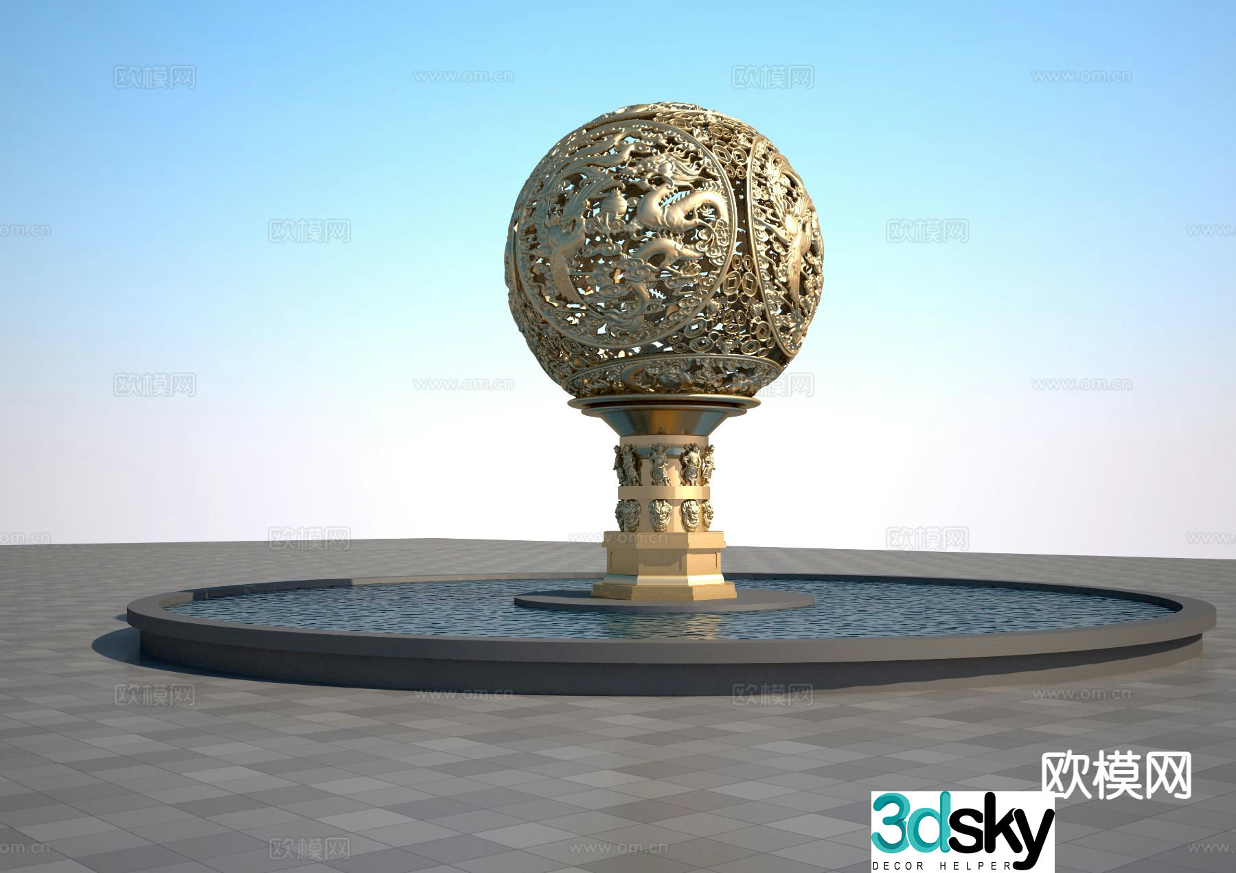 Dragon and phoenix pattern hollow feng shui ball 3d model