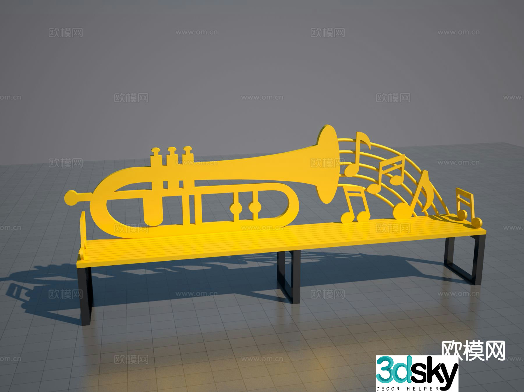Music shaped seat public chair 3d model