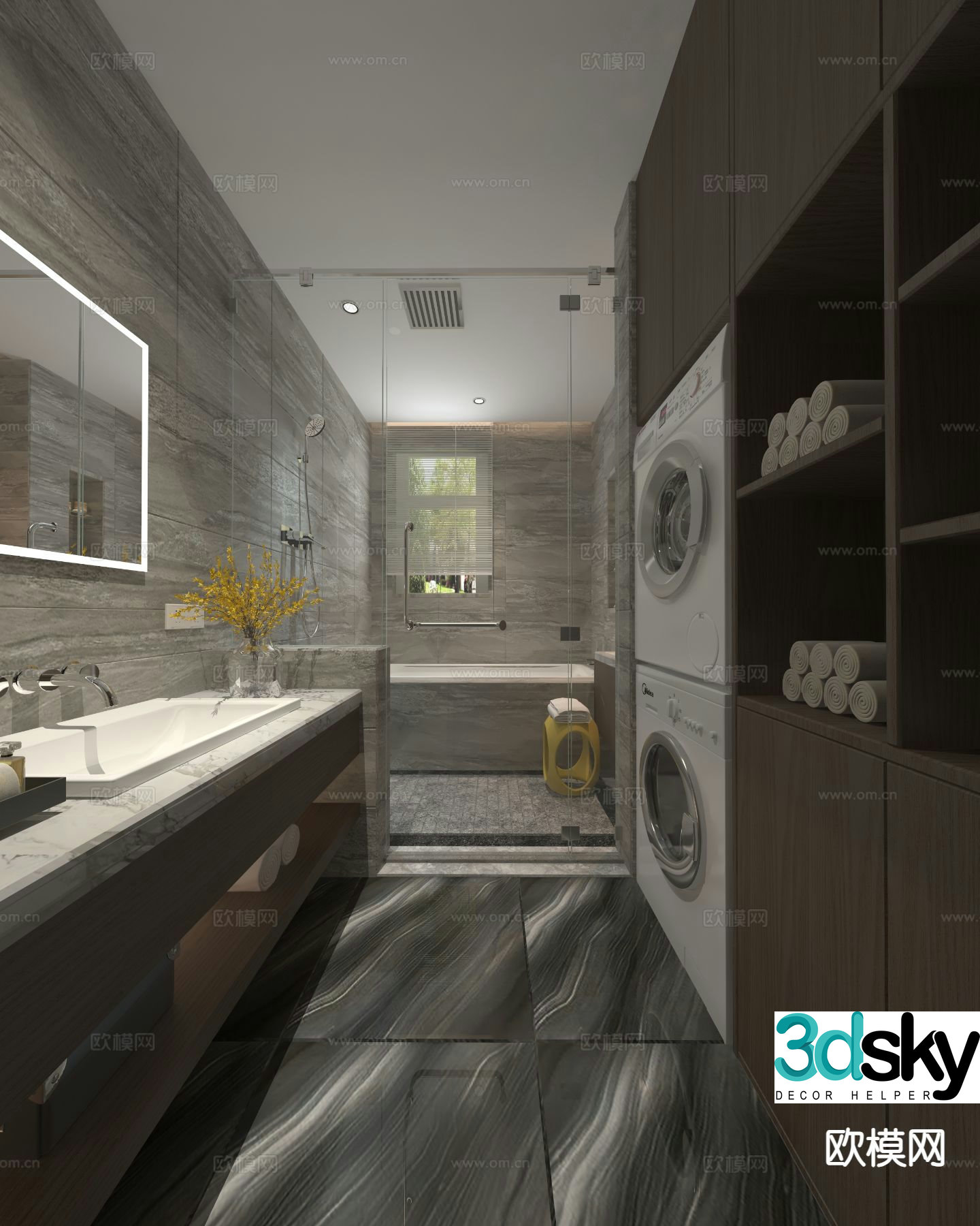 New Chinese style bathroom laundry room bathroom 3d model