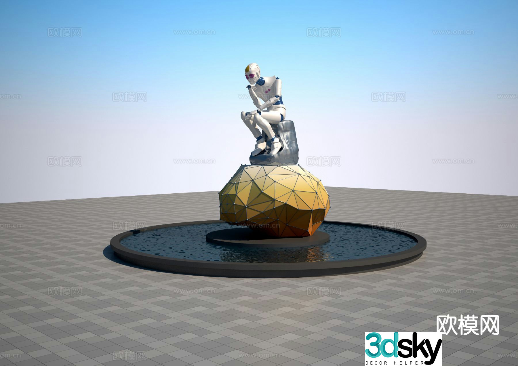 Robot Thinker Sculpture 3d model