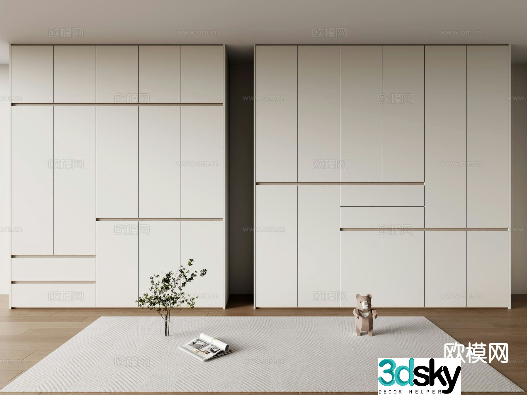 Cream style wardrobe top wardrobe heightened wardrobe 3D model