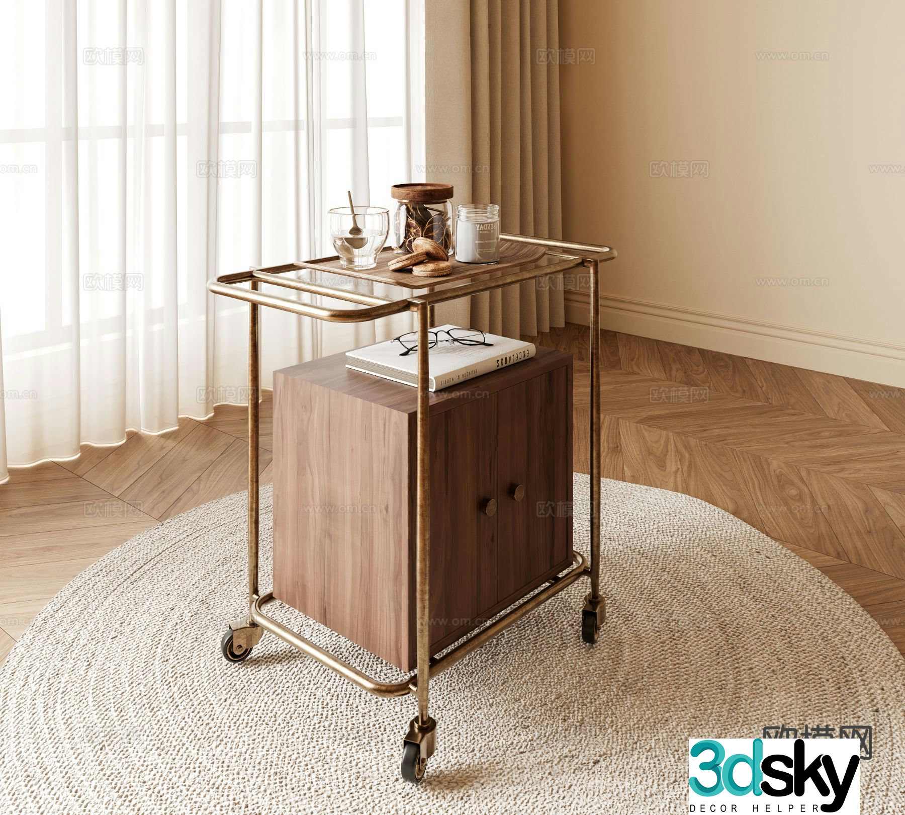 Medieval style trolley corner table side table 3D model
