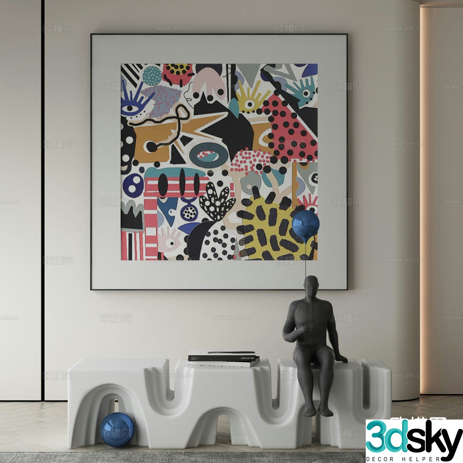 Modern decorative painting geometric hanging painting 3d model