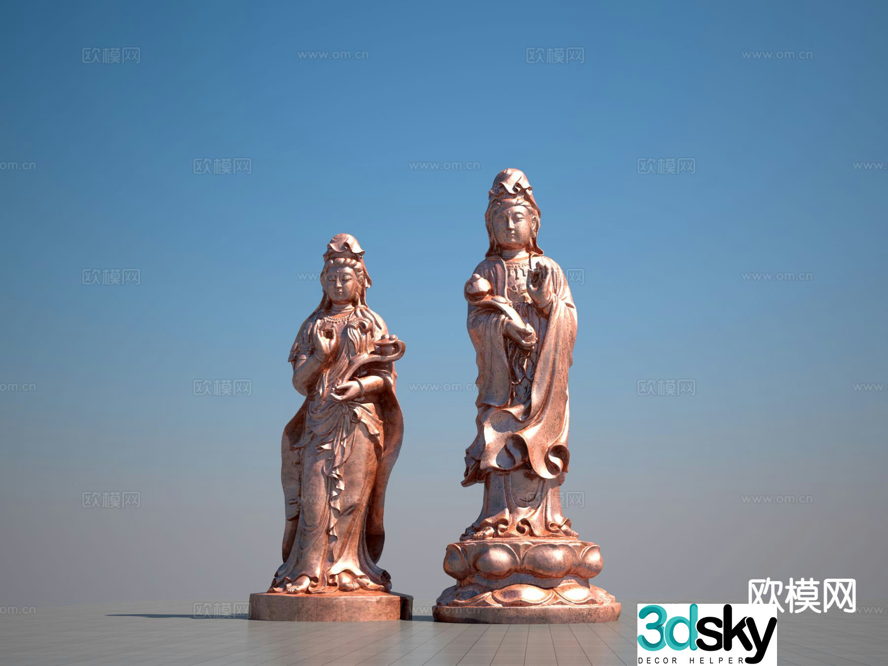Guanyin Bronze Statue Bodhisattva Sculpture 3D Model