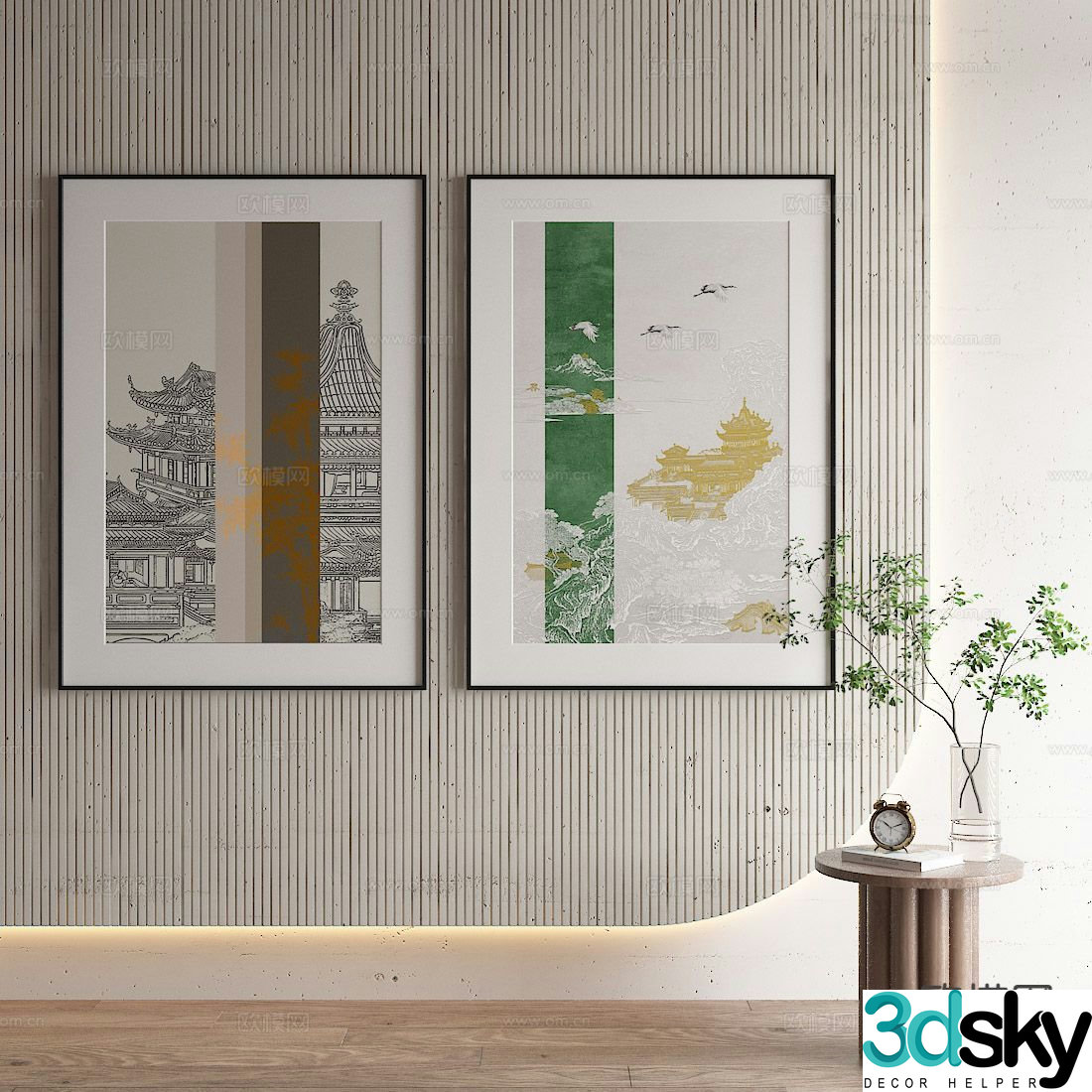New Chinese-style art painting architectural painting decorative painting 3D model