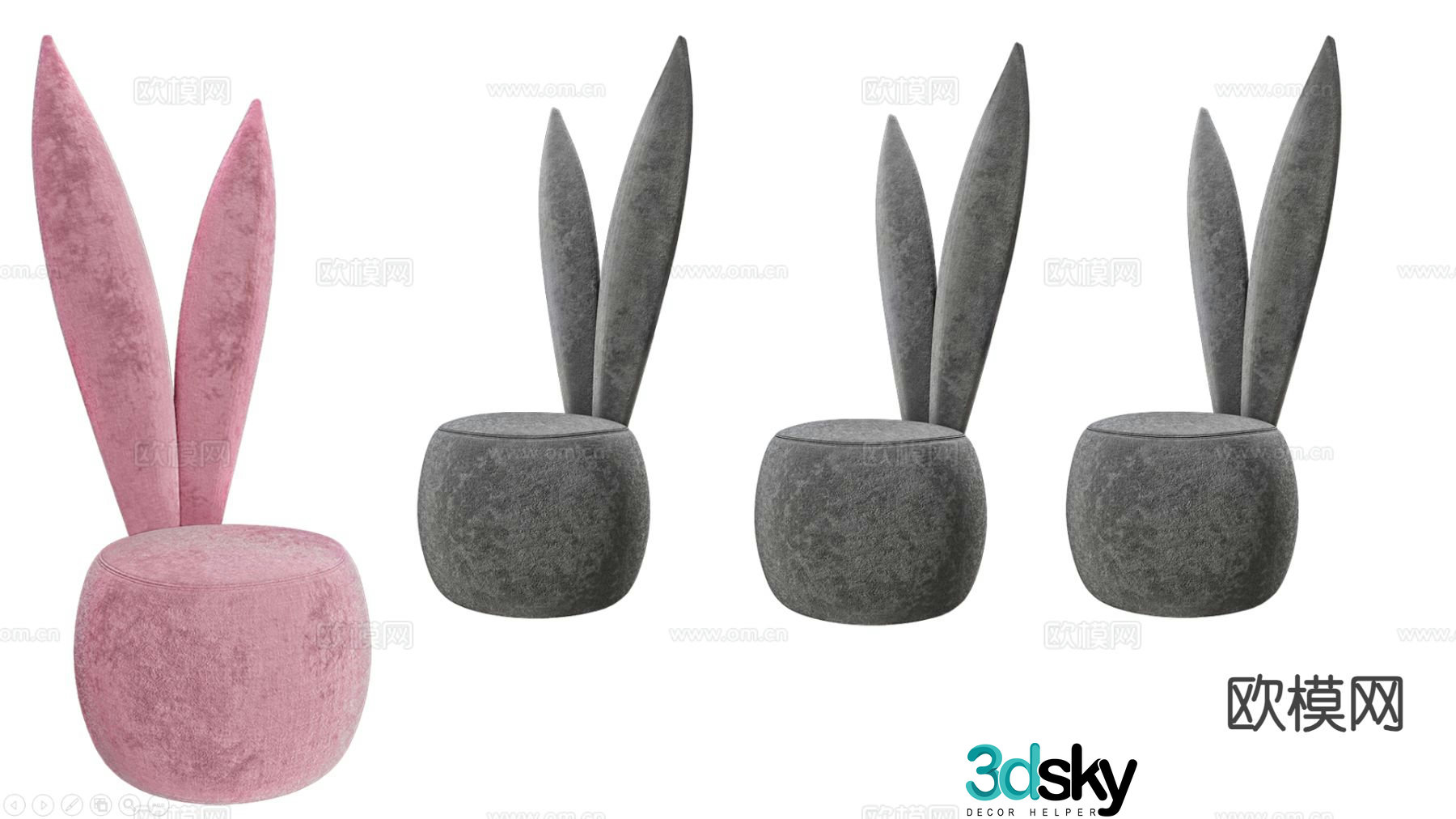 French rabbit stool tufted stool shaped stool stool 3d model