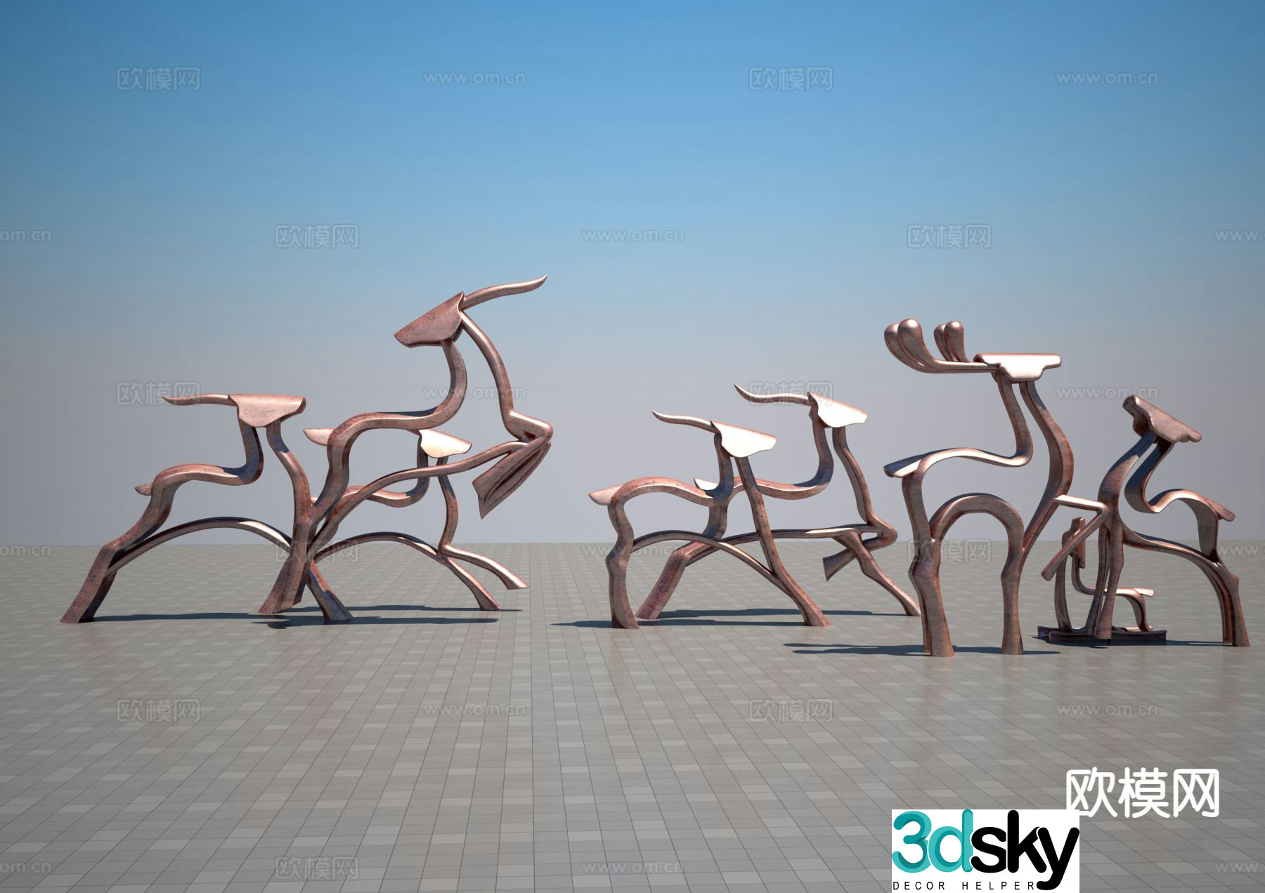 Abstract deer sculpture landscape sculpture 3d model
