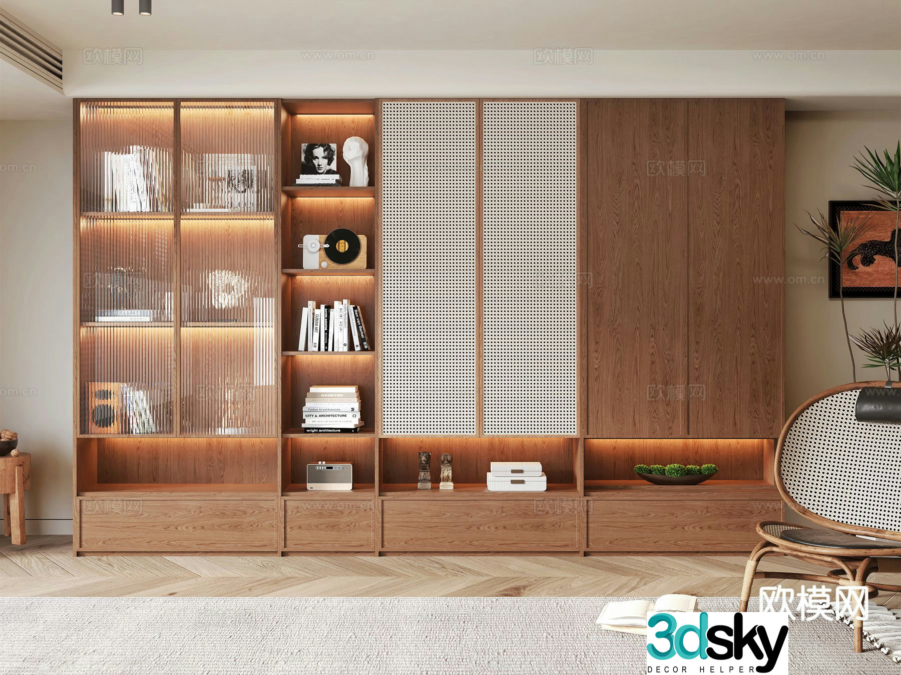 Medieval style bookcase rattan bookcase 3d model