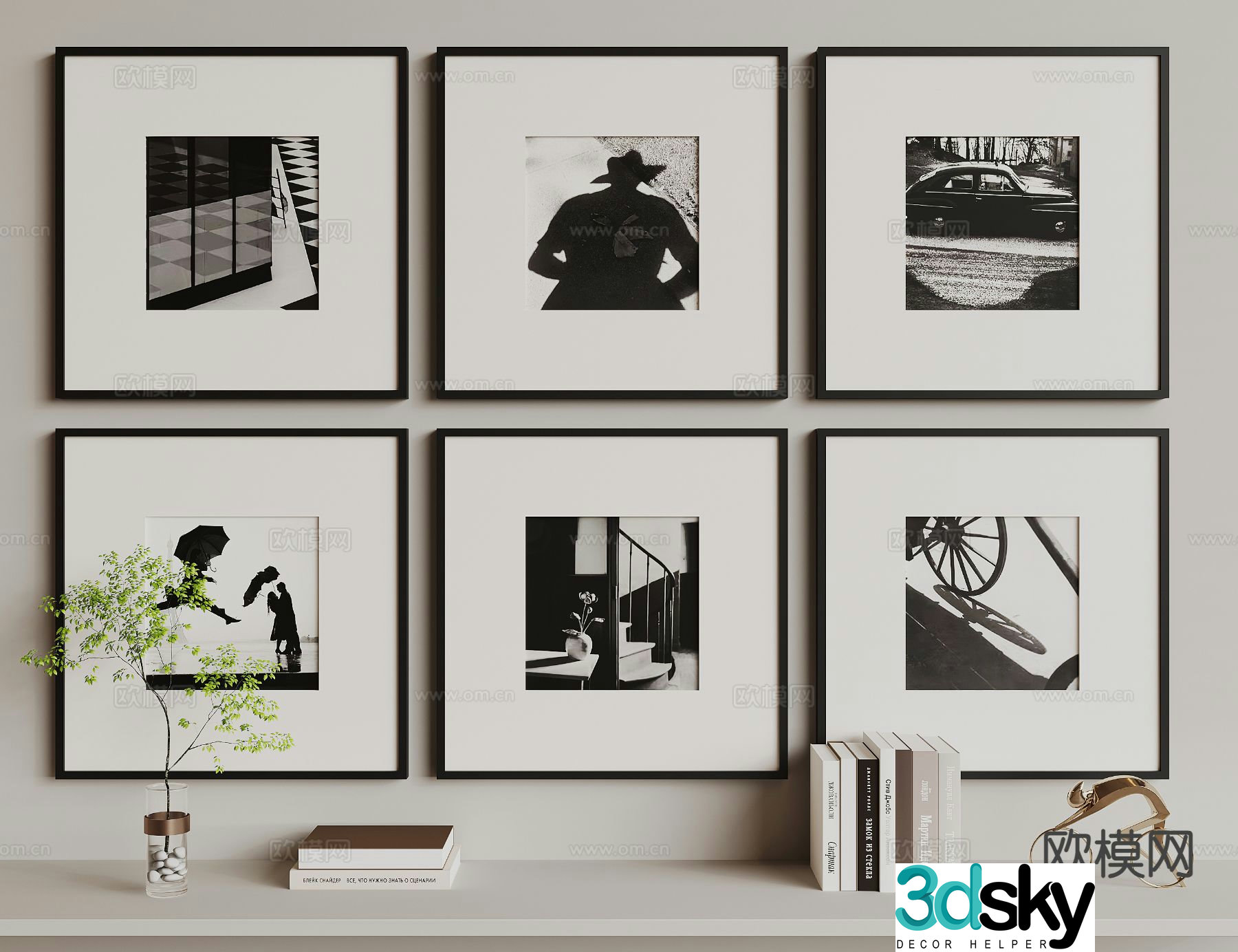 Modern black and white hanging painting figure painting combination painting 3D model