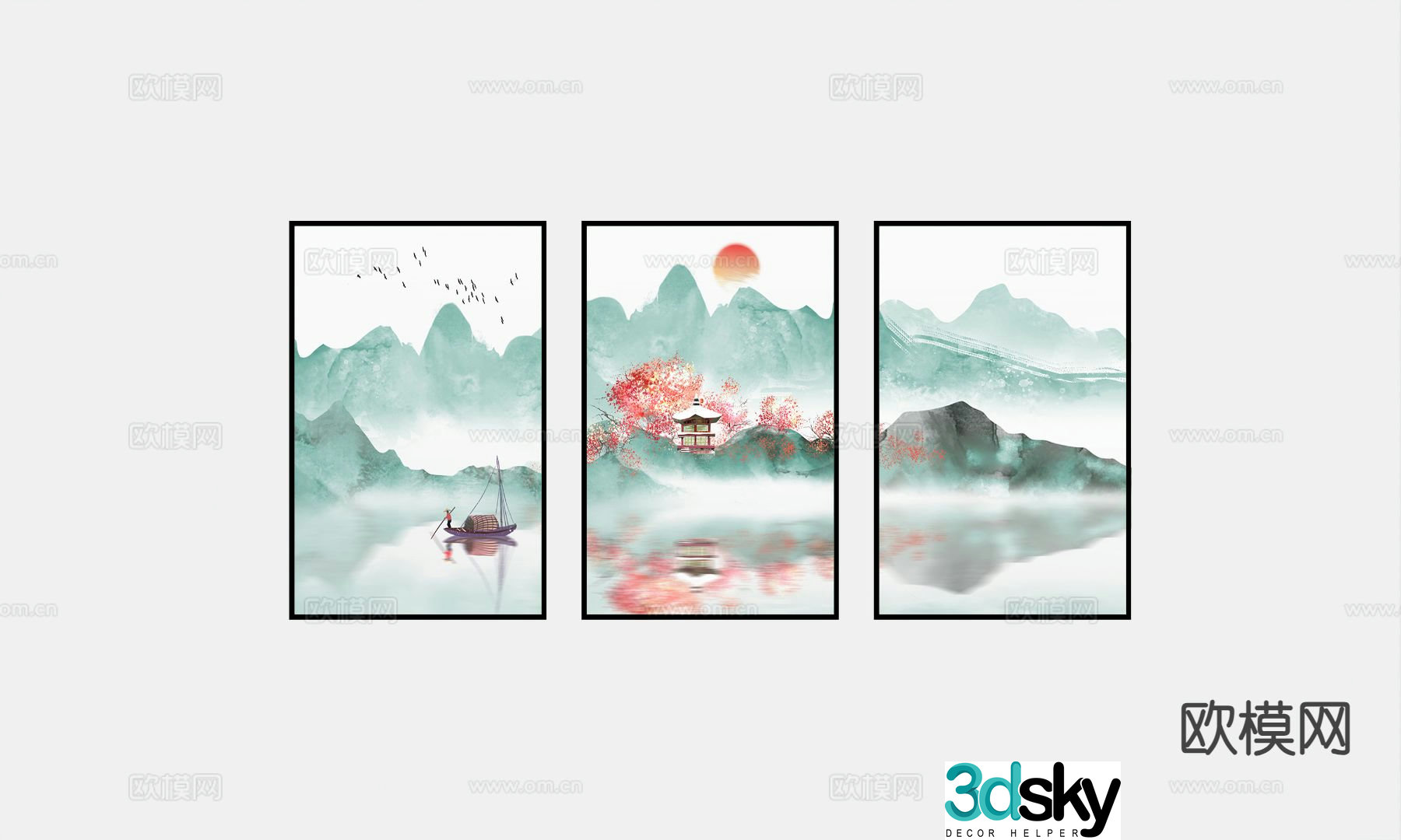 Chinese decorative painting hanging painting 3d model