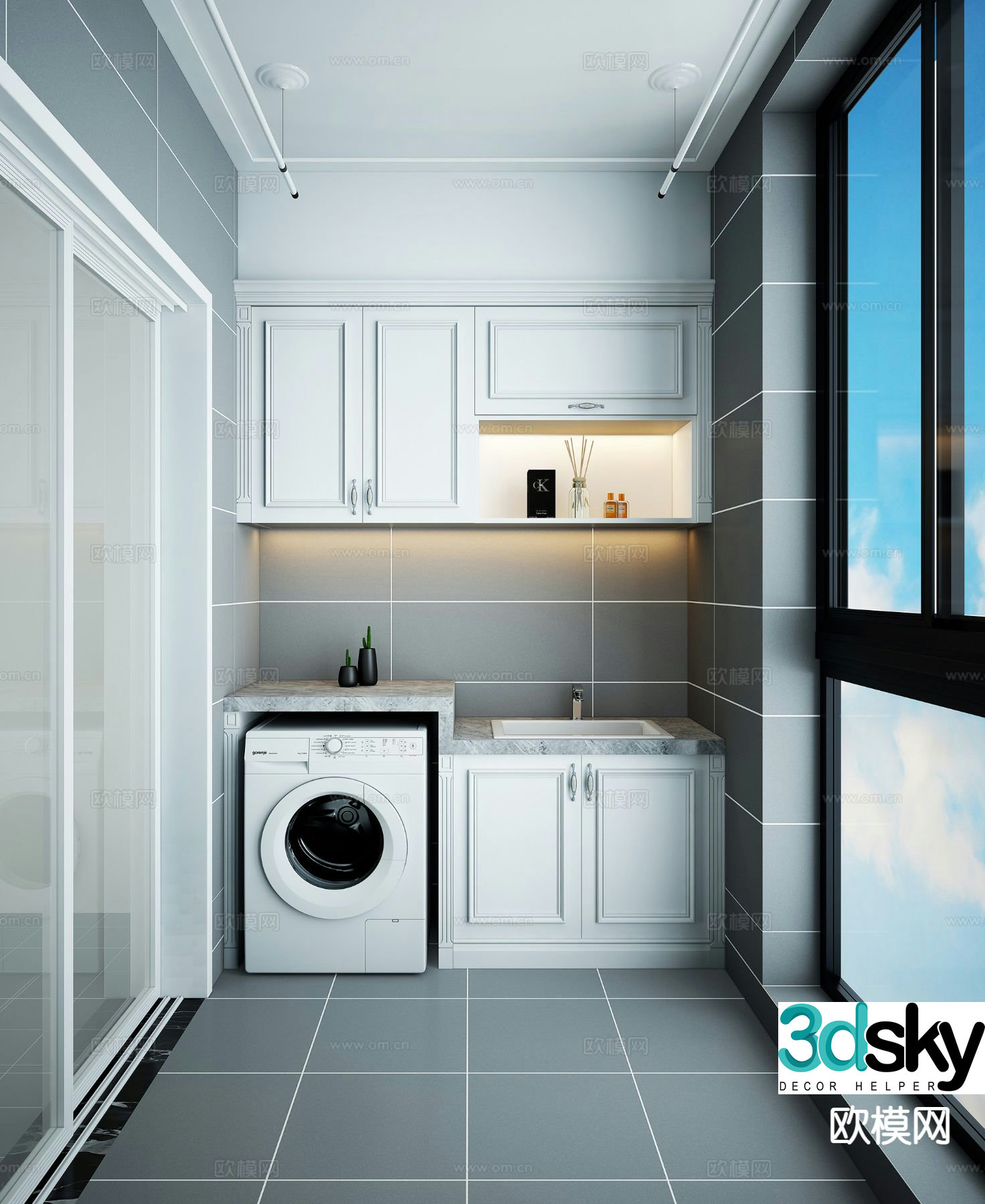 Simple European balcony laundry room 3d model